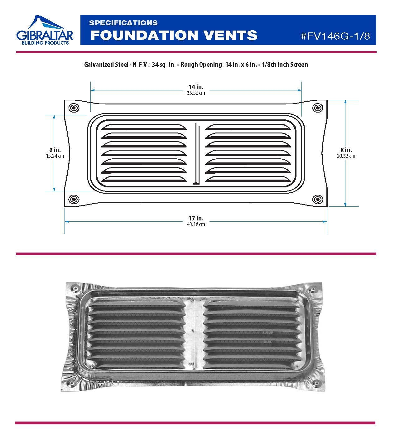 slide 3 of 6, Gibraltar Building Products 17-in x 8-in Steel Foundation Vent, 1 ct