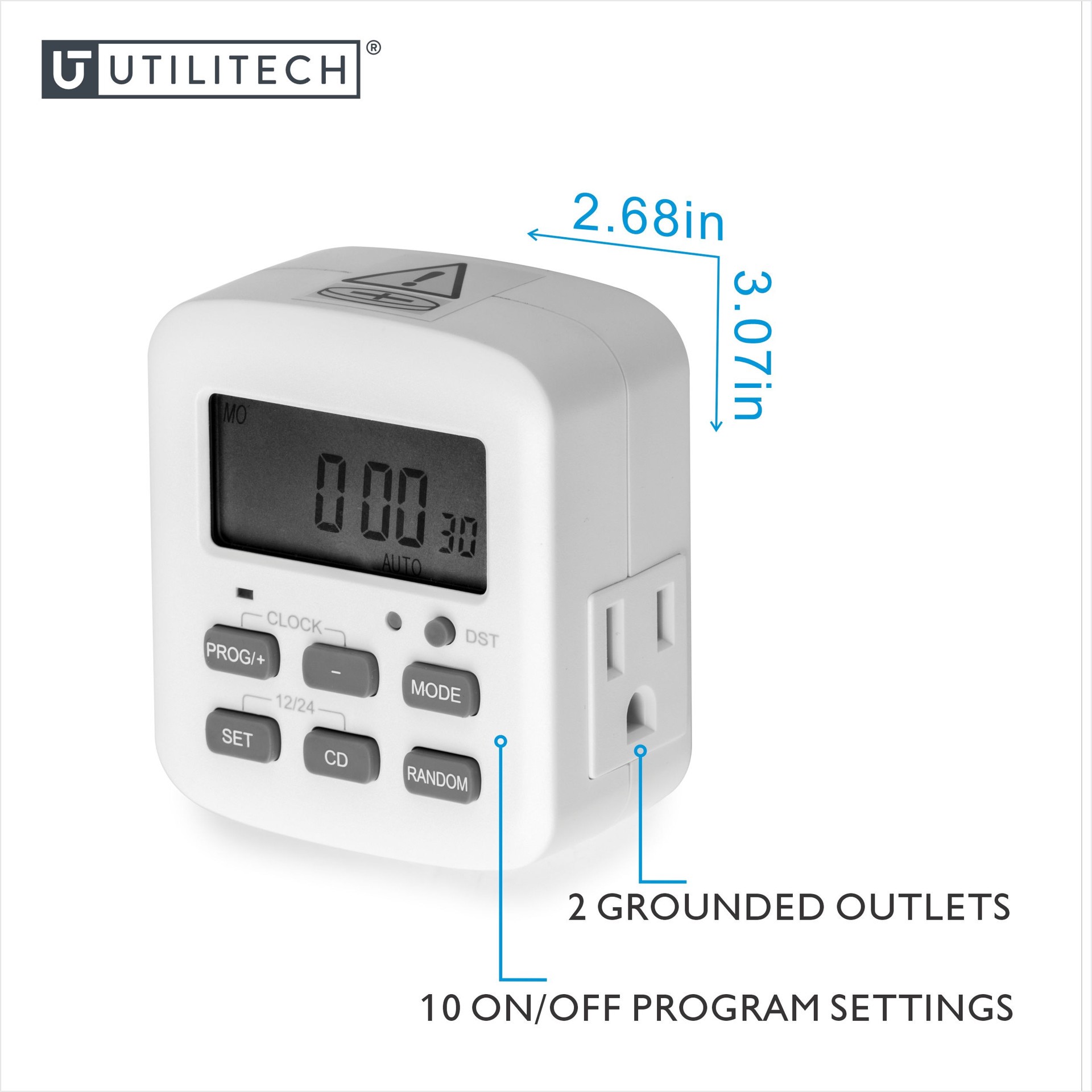 slide 1 of 6, Utilitech 15 -Amps 125-volt Indoor 2 -Outlet Countdown Digital Lighting Timer, 1 ct