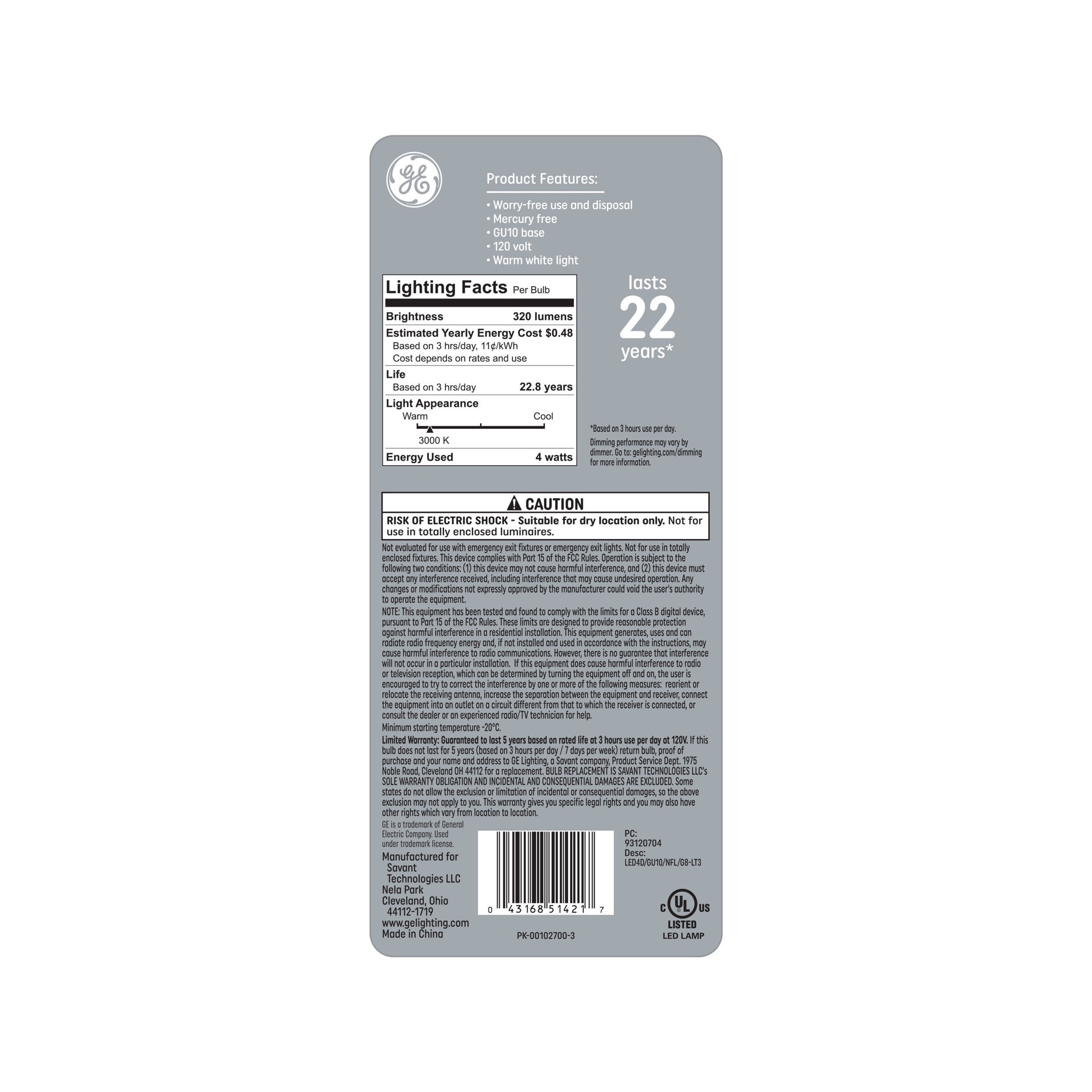 slide 4 of 6, GE 35 -Watt EQ PAR16 Warm white GU10 pin base Dimmable LED Specialty Light Bulb 3 -Pack, 1 ct