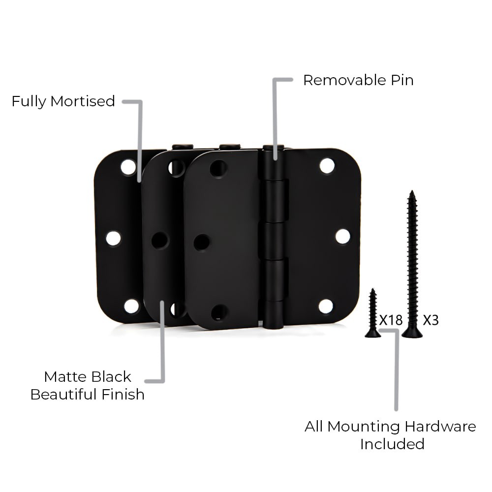 slide 2 of 6, RELIABILT 3-1/2-in H x 5/8-in Radius Matte Black Mortise Interior Door Hinge 3 -Pack, 1 ct
