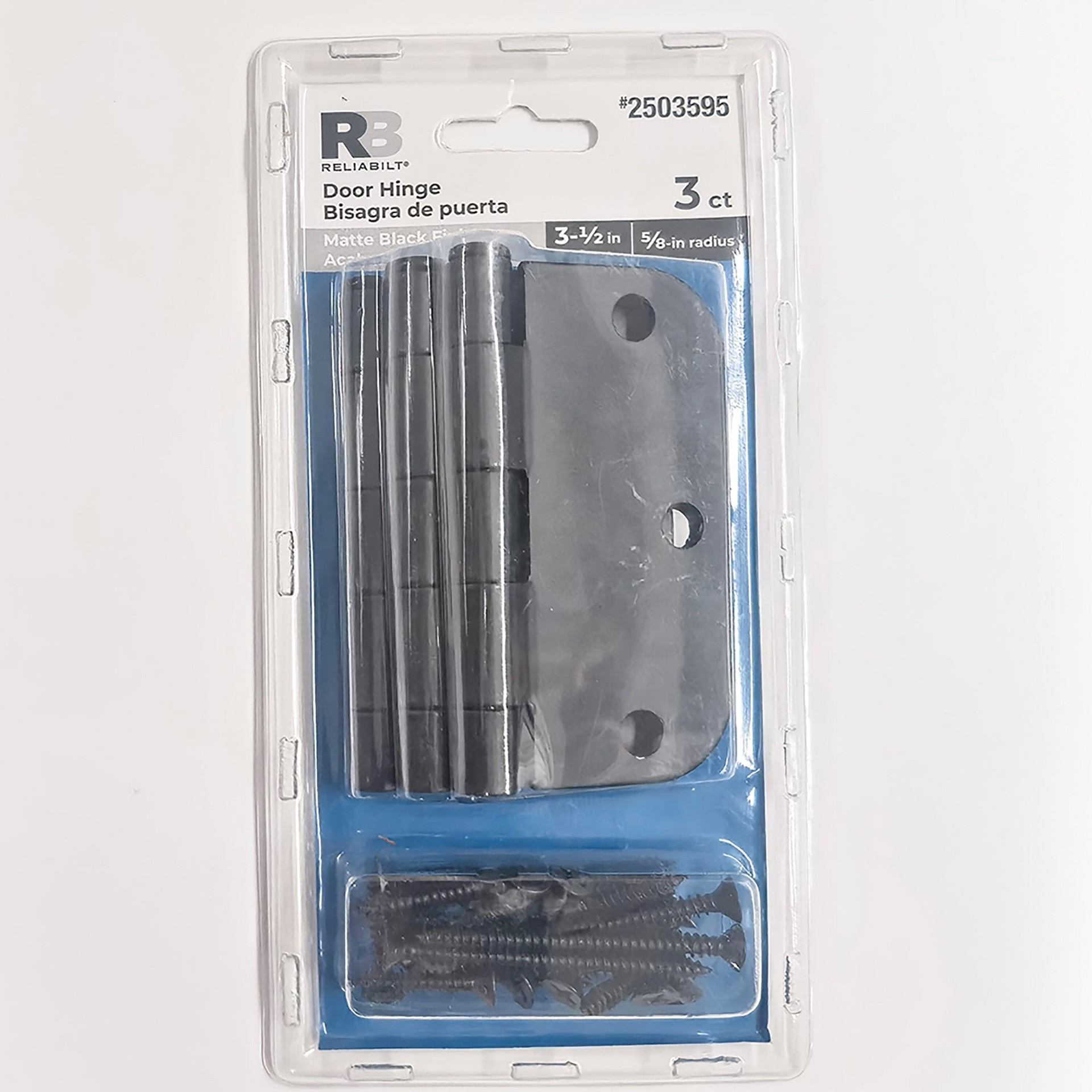 slide 3 of 6, RELIABILT 3-1/2-in H x 5/8-in Radius Matte Black Mortise Interior Door Hinge 3 -Pack, 1 ct