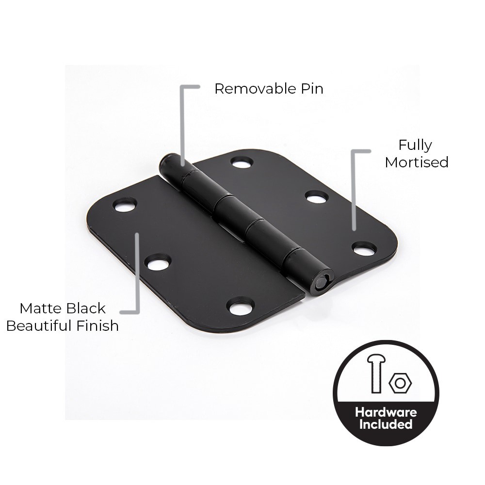 slide 2 of 6, RELIABILT 3-1/2-in H x 5/8-in Radius Matte Black Mortise Interior Door Hinge, 1 ct