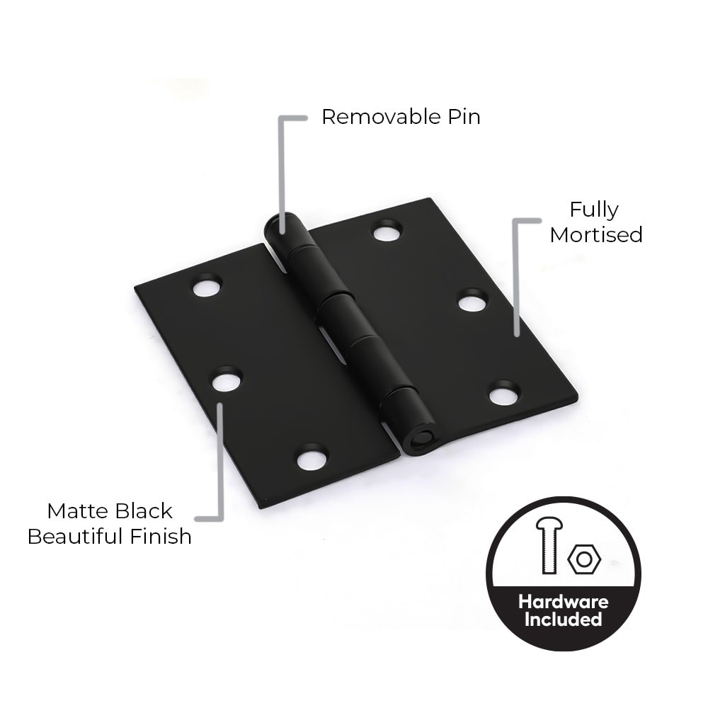 slide 2 of 6, RELIABILT 3-1/2-in H Square Matte Black Mortise Interior Door Hinge, 1 ct