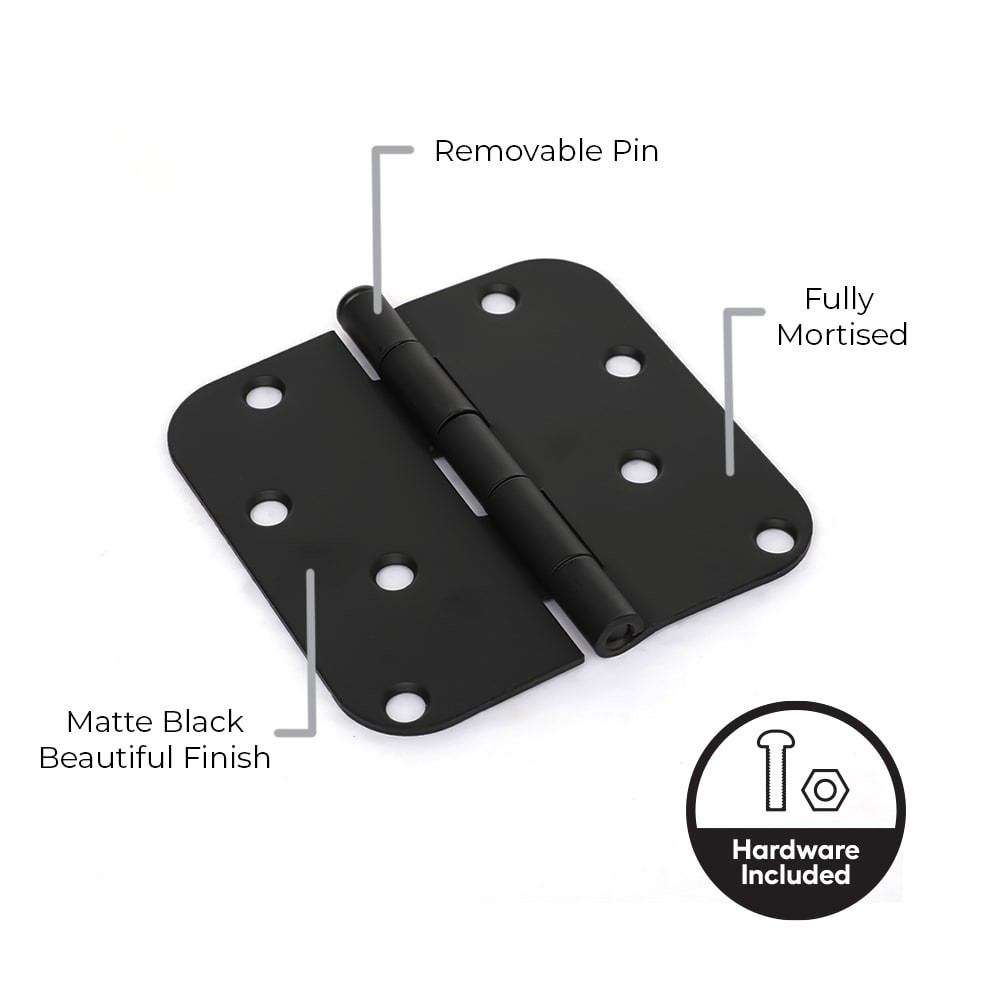 slide 2 of 6, RELIABILT 4-in H x 5/8-in Radius Matte Black Mortise Interior/Exterior Door Hinge, 1 ct