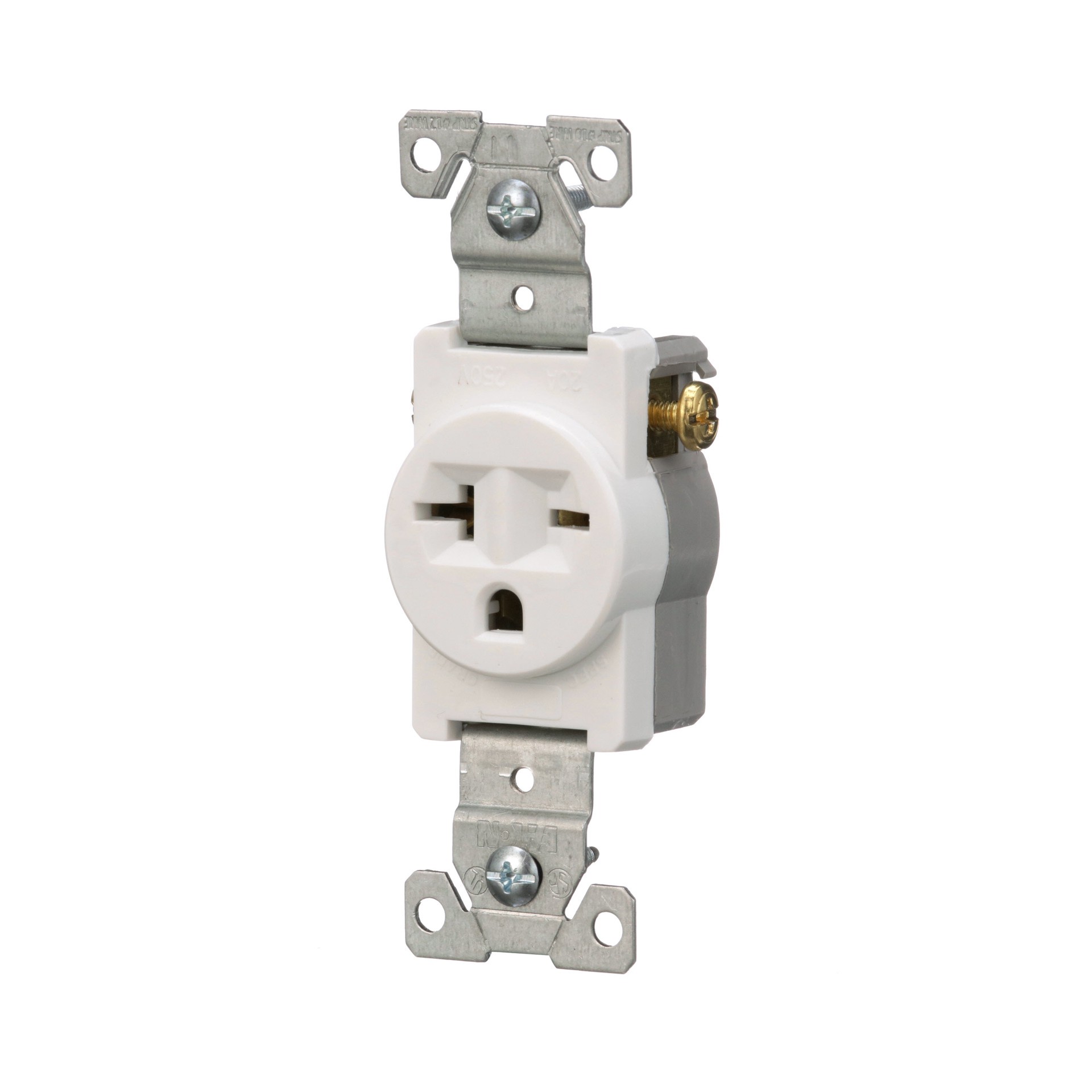 slide 2 of 6, 20 -Amp 250-volt Commercial Round Outlet , White, 1 ct