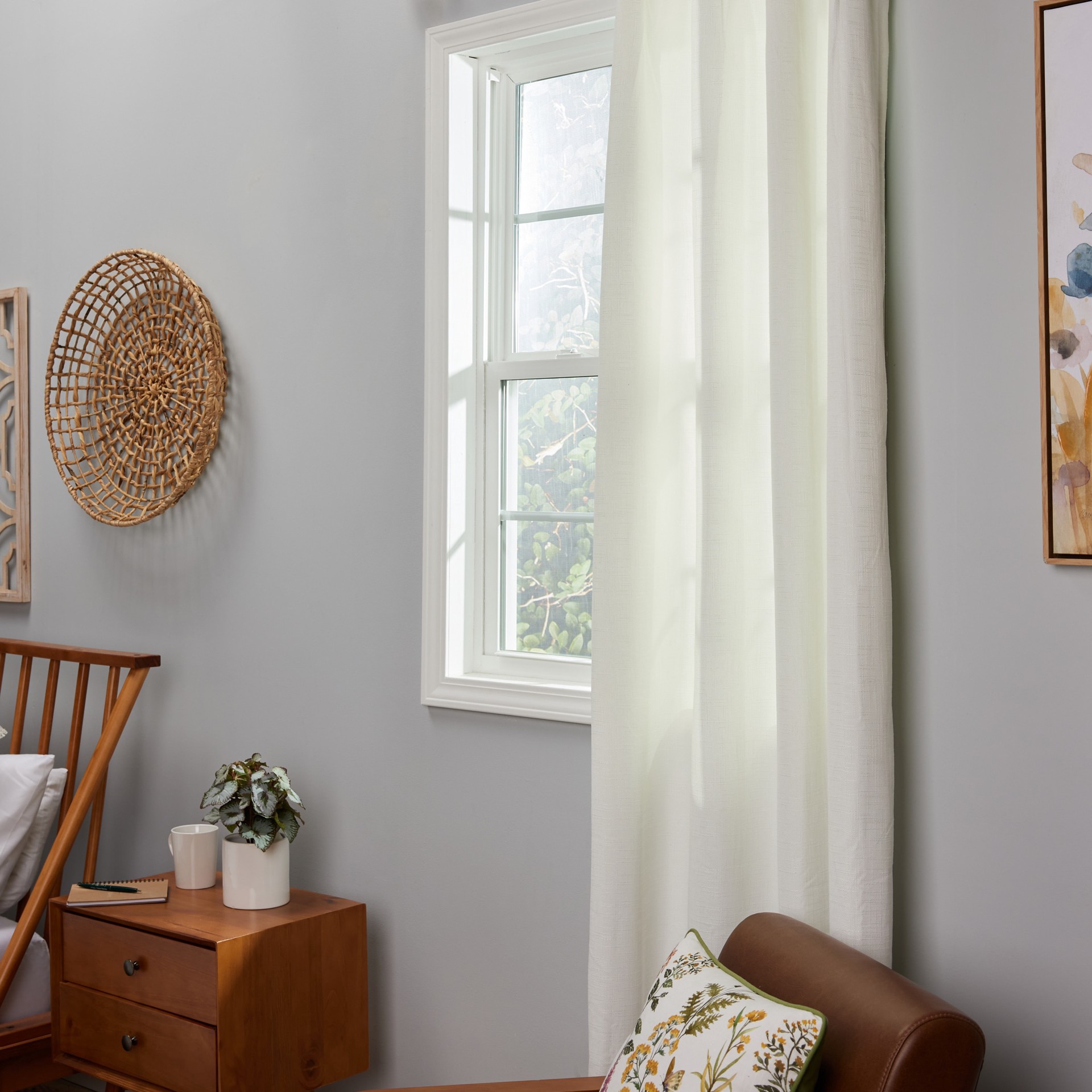 slide 4 of 6, allen + roth 95-in Cream Room darkening Thermal lined Grommet Single curtain panel, 1 ct