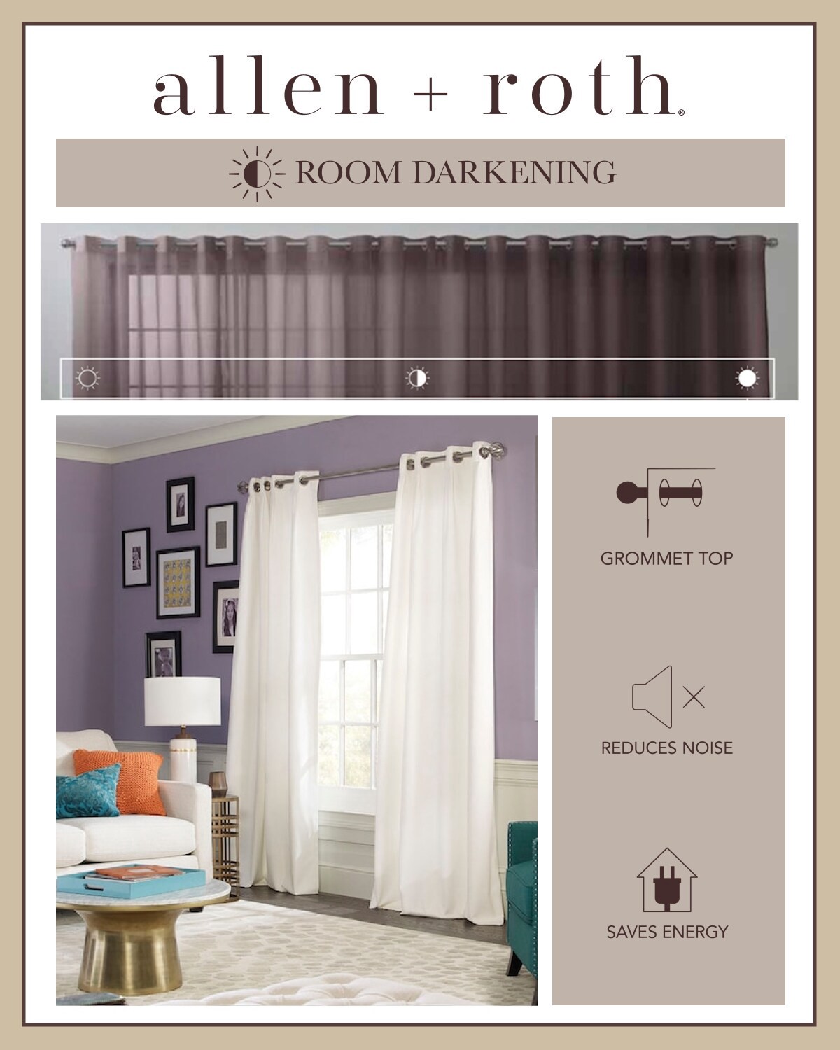 slide 6 of 6, allen + roth 95-in Cream Room darkening Thermal lined Grommet Single curtain panel, 1 ct