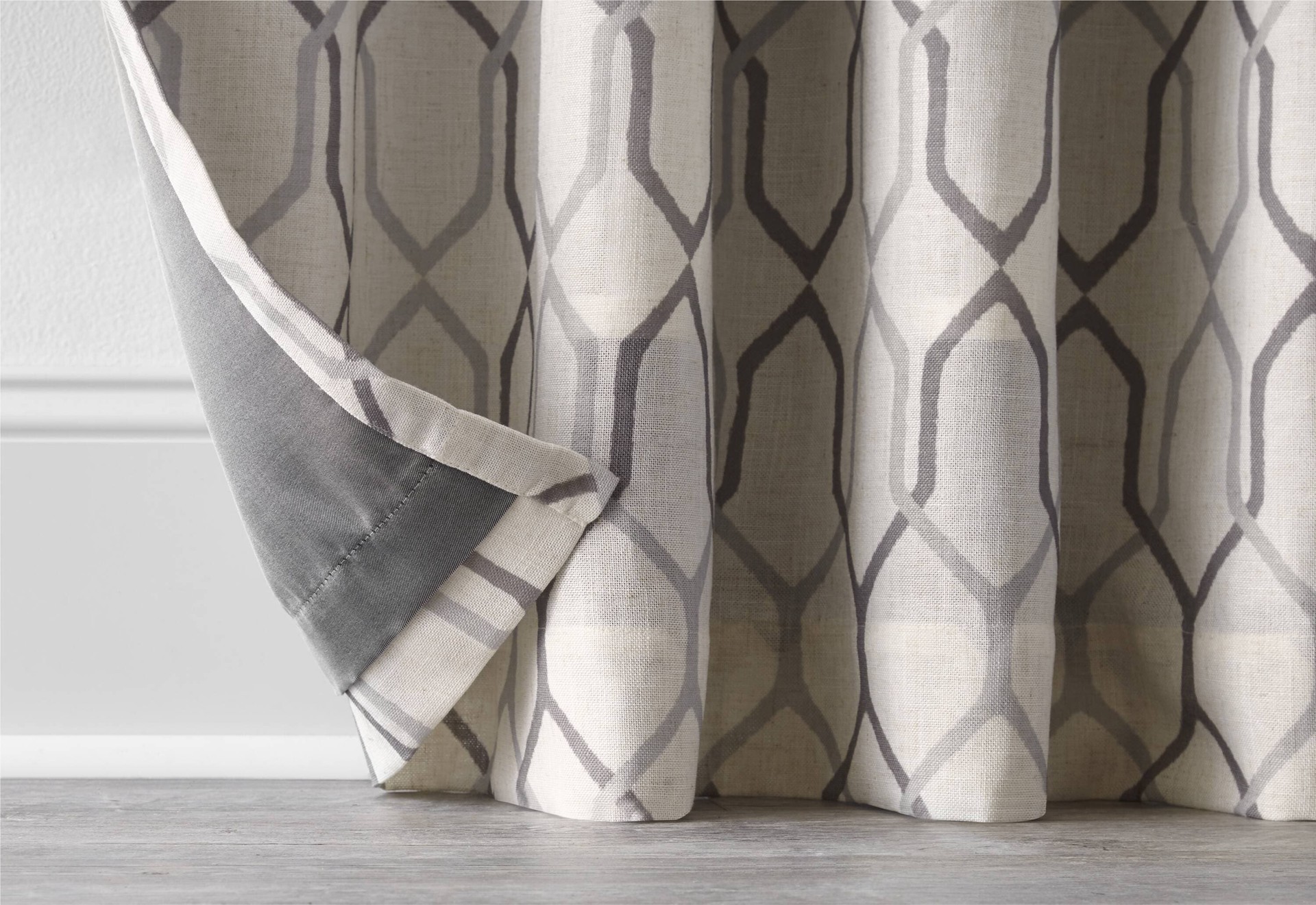 slide 4 of 6, allen + roth 95.0-in Mushroom Geometric Blackout Thermal lined Grommet Single curtain panel, 1 ct