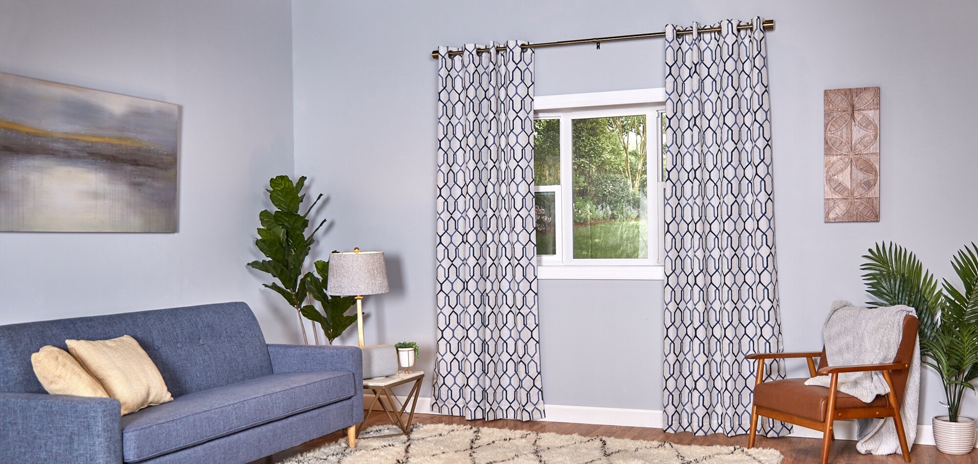 slide 6 of 6, allen + roth 95.0-in Admiral Geometric Blackout Thermal lined Grommet Single curtain panel, 1 ct