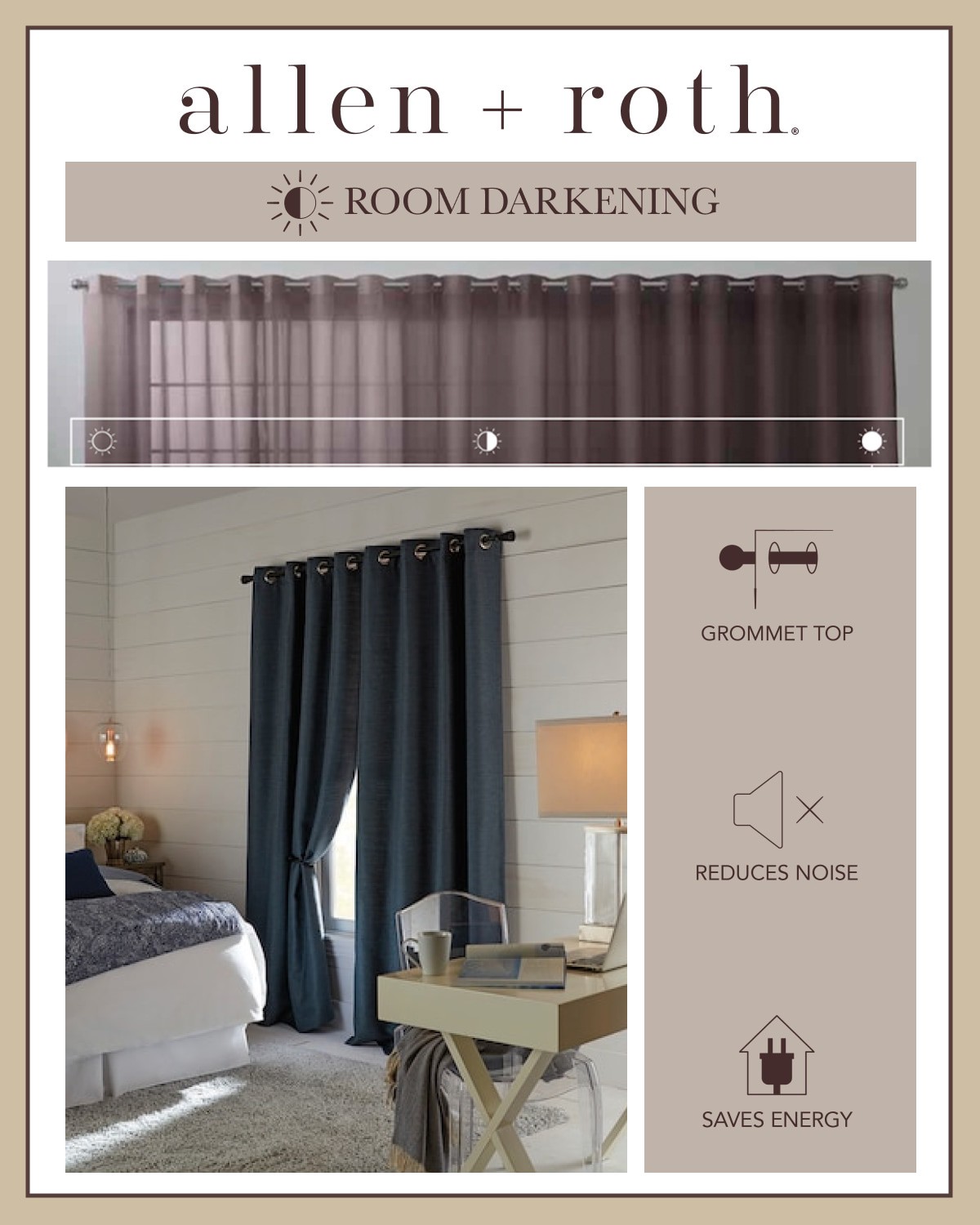 slide 5 of 6, allen + roth 95-in Indigo Room darkening Thermal lined Grommet Single curtain panel, 1 ct