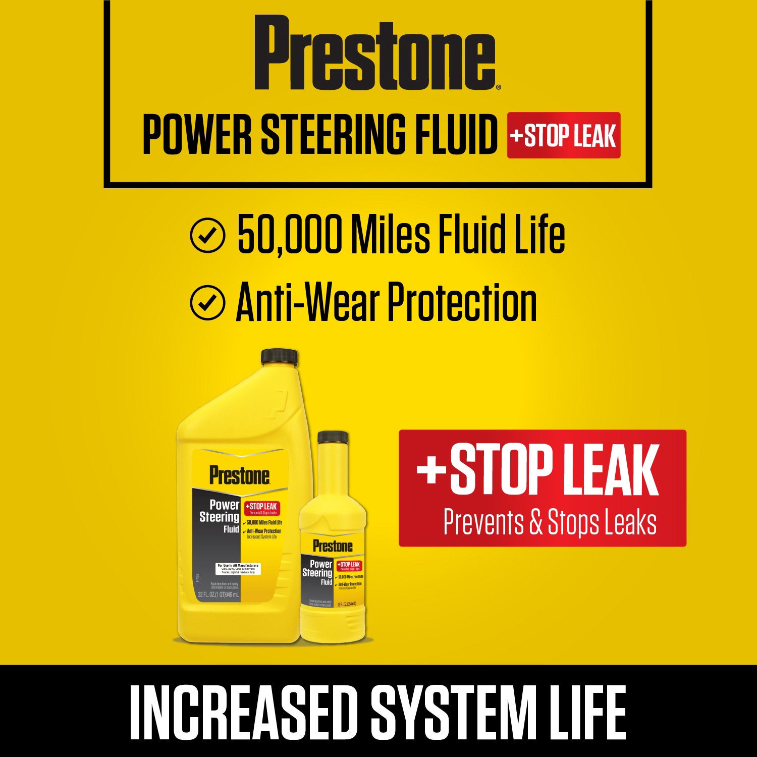 slide 4 of 5, Prestone 32 Fluid ounce(s) Power steering plus stop leak, 1 ct