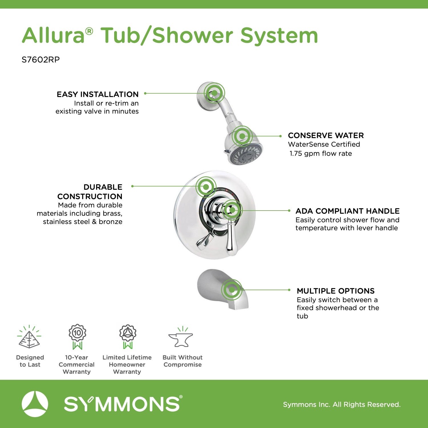 slide 4 of 4, Symmons Allura Chrome 1-handle 3.28-in Round Bathtub and shower Faucet with Valve (Multi-function), 1 ct