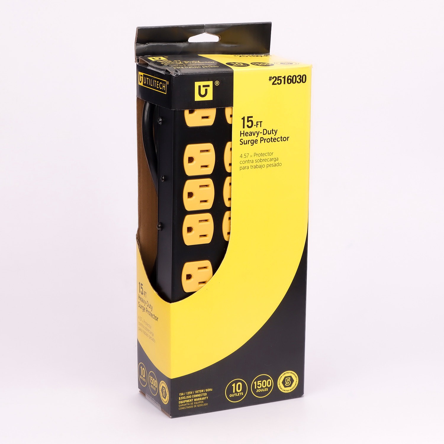 slide 2 of 6, Utilitech 15-ft 10 -Outlet Indoor Black Power Strip, 1 ct