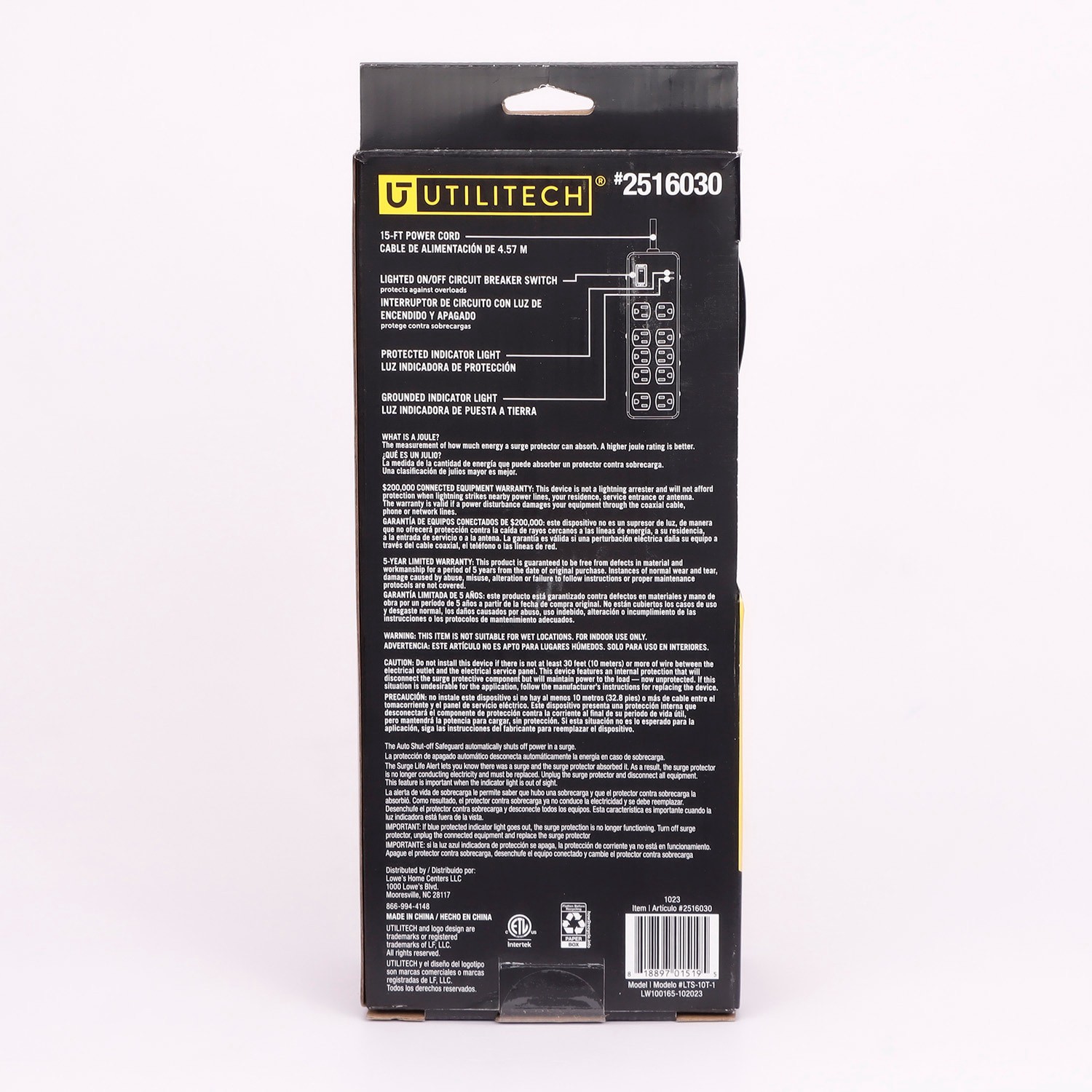 slide 5 of 6, Utilitech 15-ft 10 -Outlet Indoor Black Power Strip, 1 ct