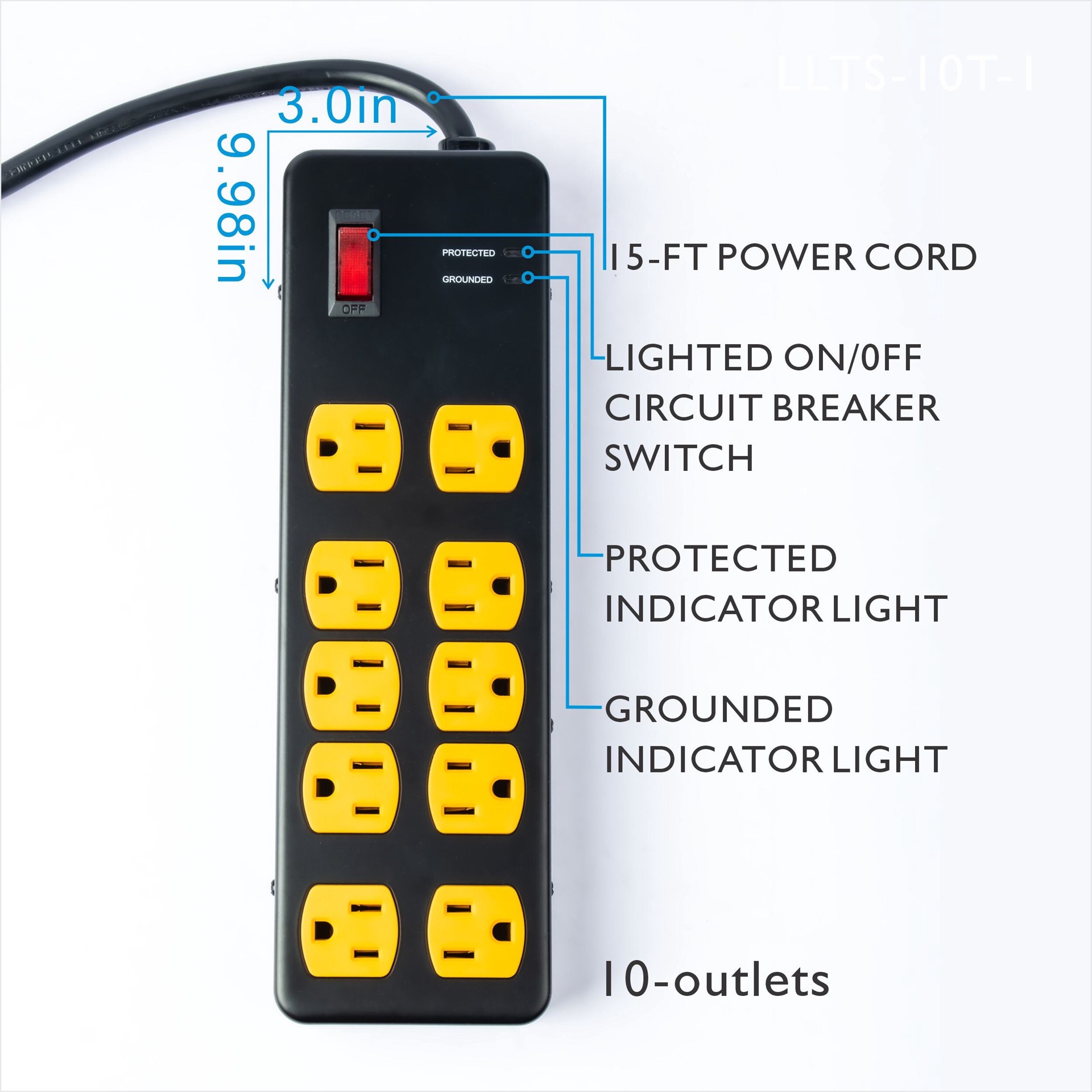 slide 6 of 6, Utilitech 15-ft 10 -Outlet Indoor Black Power Strip, 1 ct