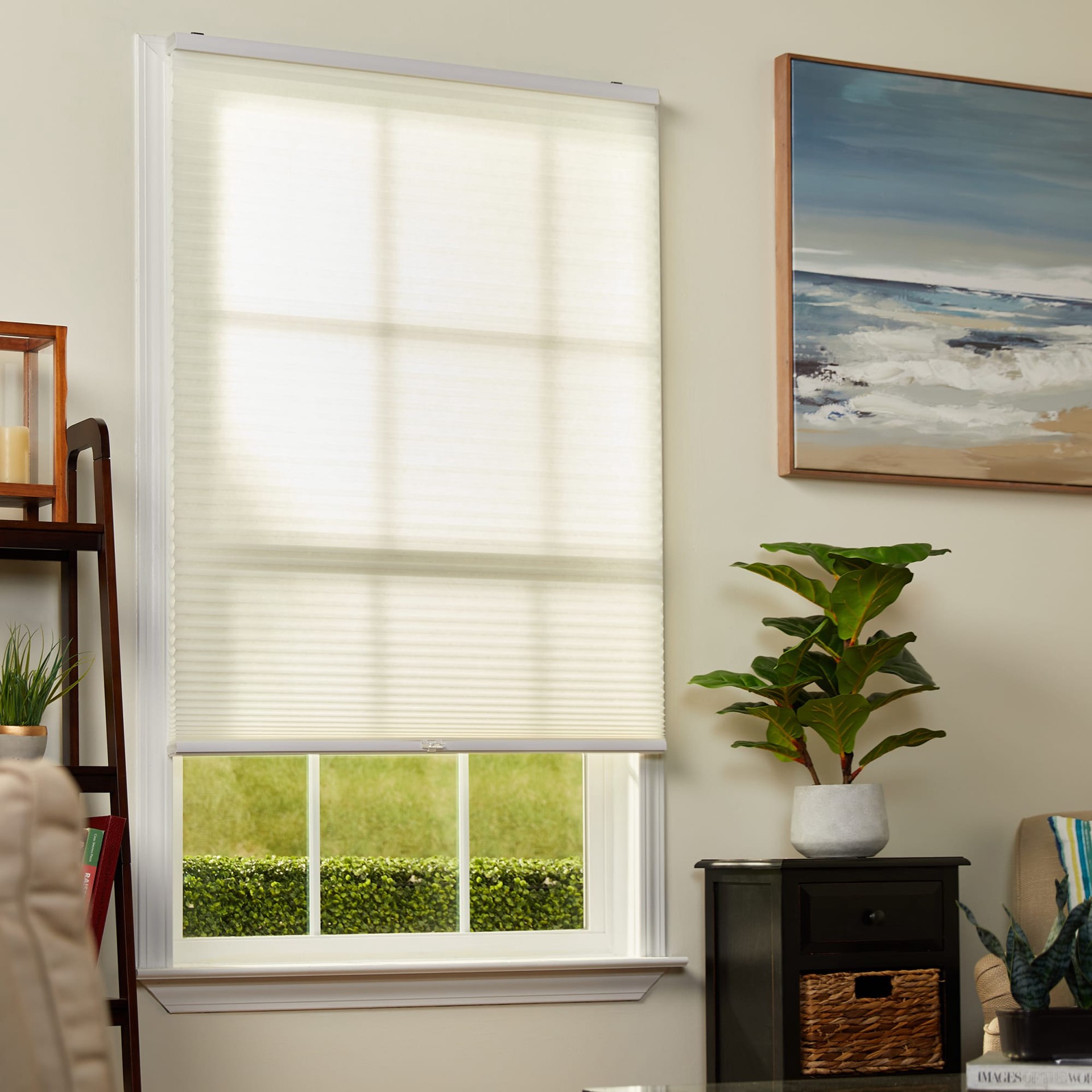 slide 2 of 6, allen + roth 31-in x 72-in White Light Filtering Cordless Cellular Shade, 1 ct