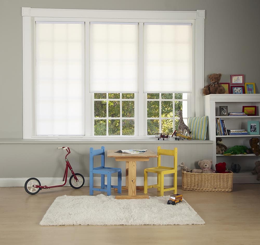 slide 6 of 6, allen + roth 46-in x 64-in White Light Filtering Cordless Cellular Shade, 1 ct