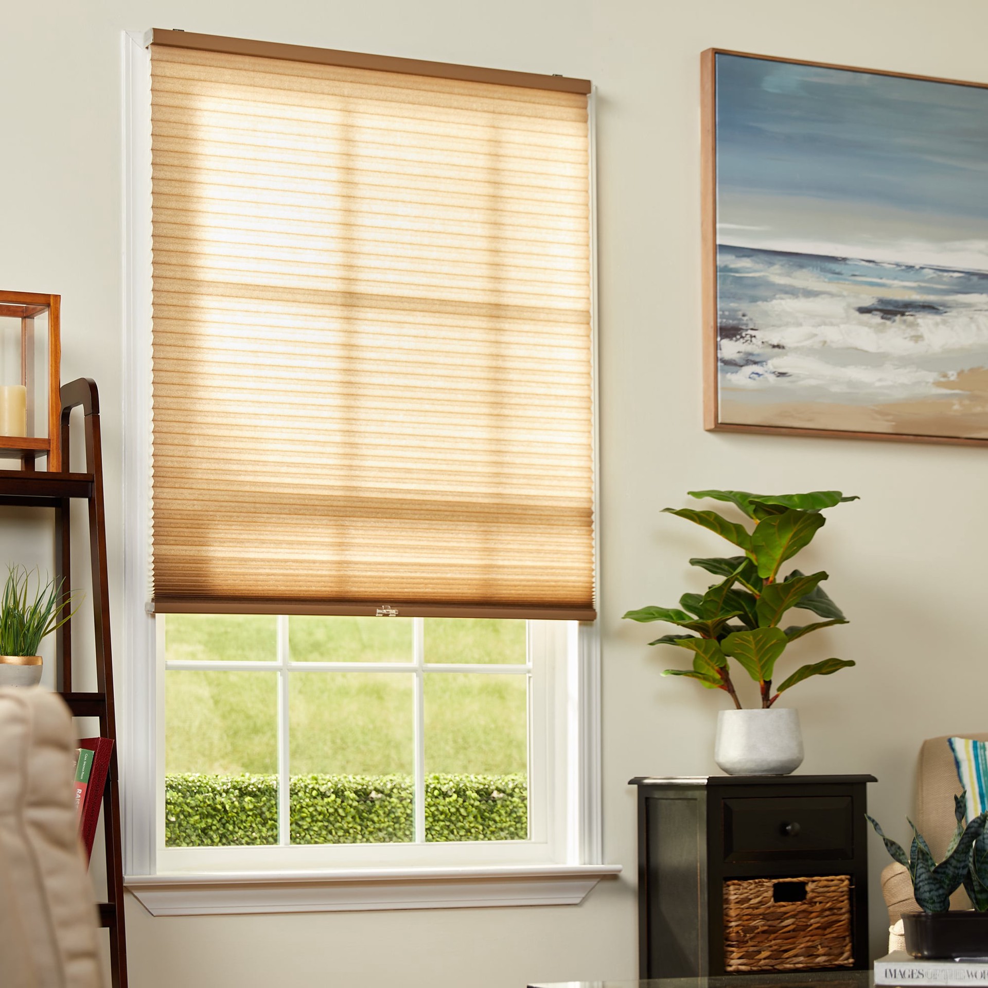 slide 2 of 6, allen + roth 29-in x 72-in Linen Light Filtering Cordless Cellular Shade, 1 ct