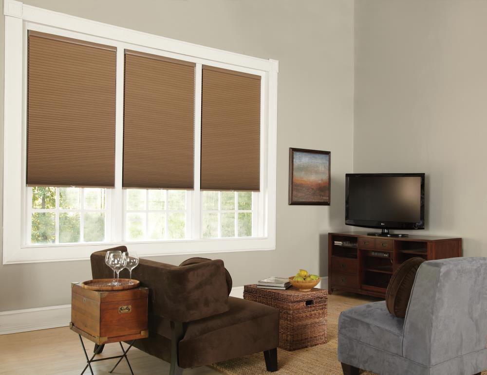 slide 3 of 6, allen + roth 23-in x 64-in Linen Blackout Cordless Cellular Shade, 1 ct