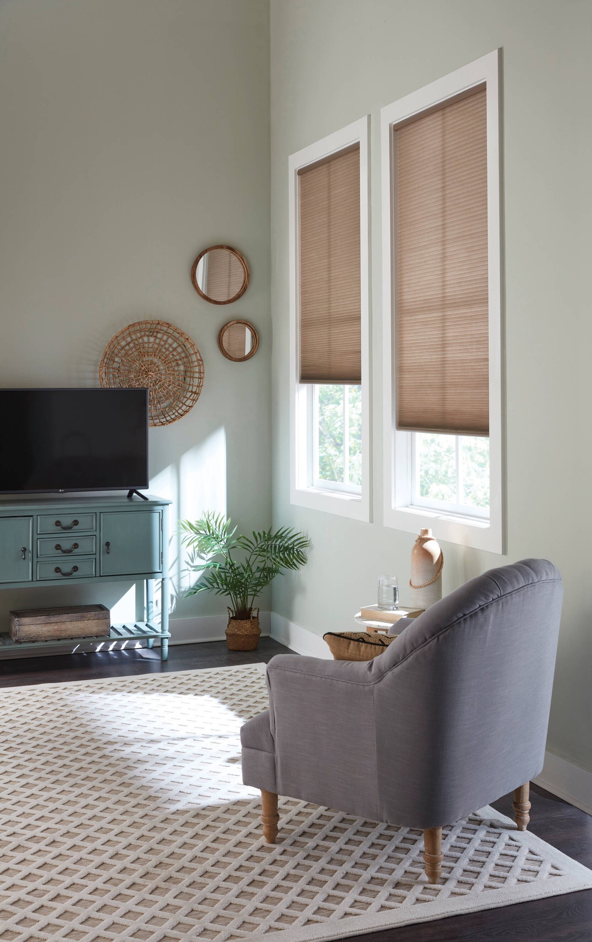 slide 4 of 6, allen + roth 29-in x 64-in Linen Blackout Cordless Cellular Shade, 1 ct