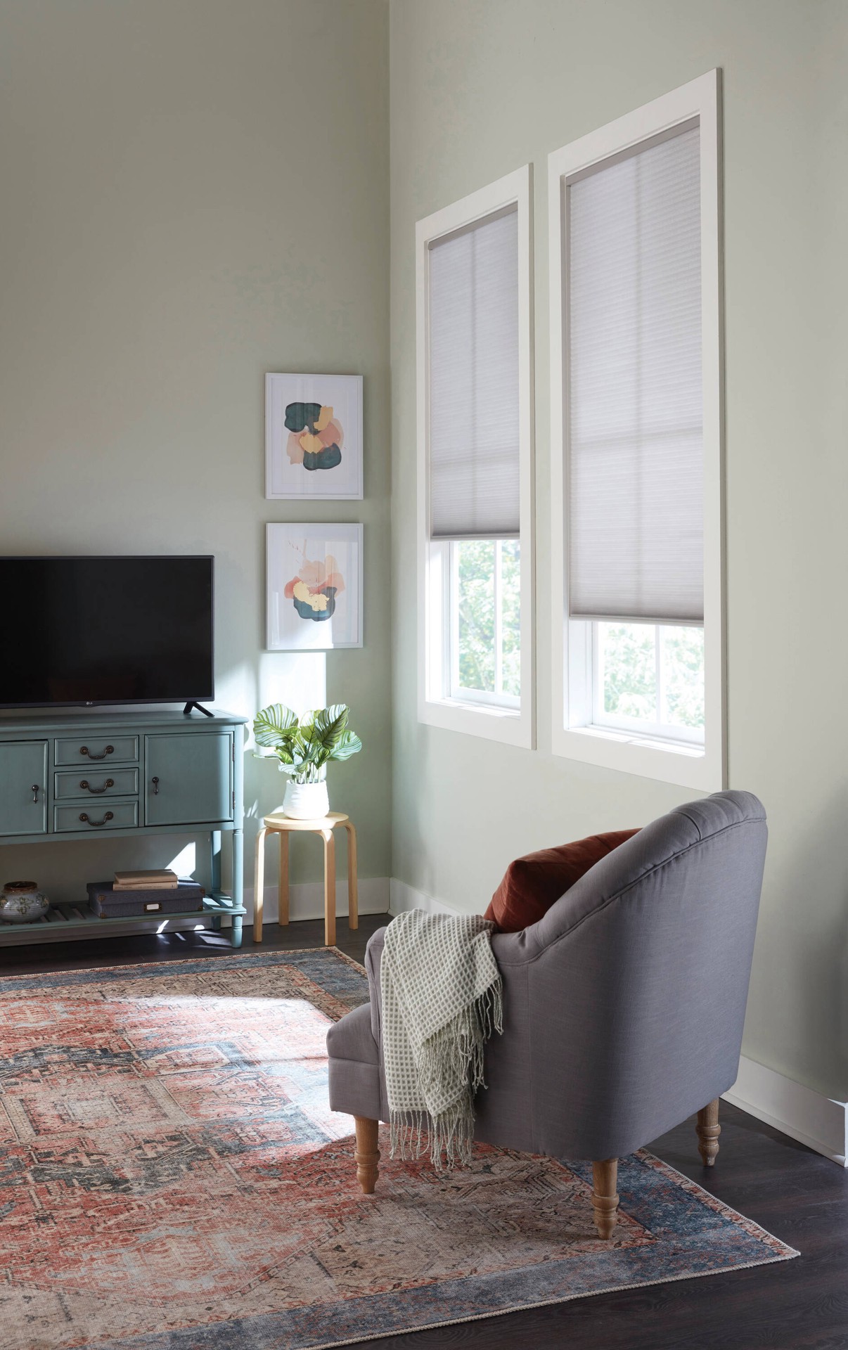 slide 2 of 6, allen + roth 58-in x 64-in Gray Light Filtering Cordless Cellular Shade, 1 ct