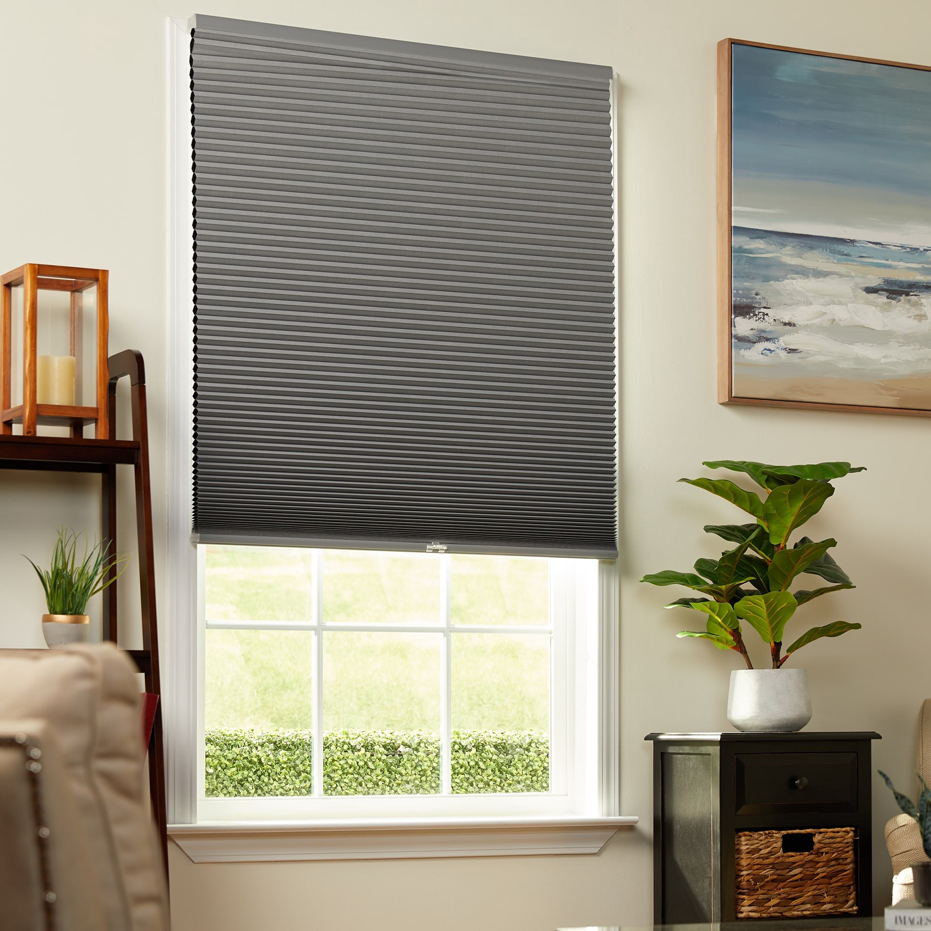 slide 3 of 6, allen + roth 27-in x 64-in Gray Blackout Cordless Cellular Shade, 1 ct