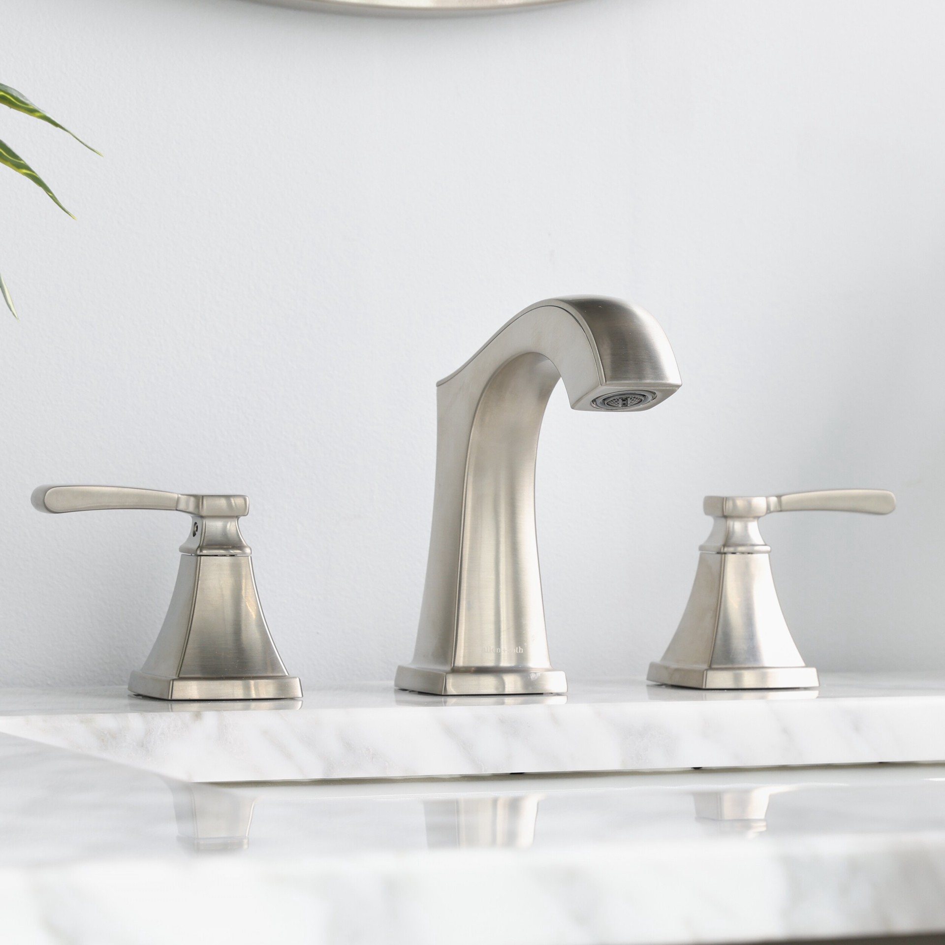 slide 5 of 6, allen + roth Chesler Brushed Nickel Widespread 2-handle WaterSense Mid-arc Residential Handle Bathroom Sink Faucet with Drain, 1 ct