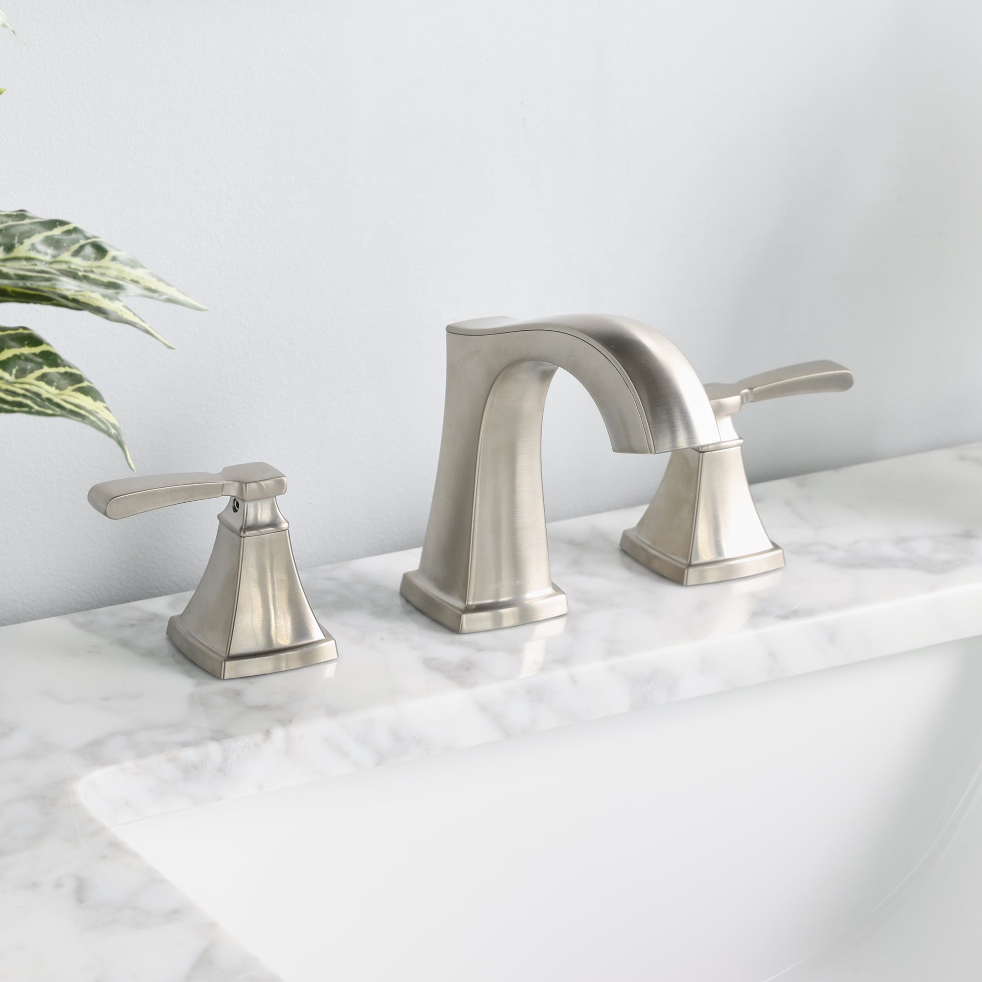 slide 6 of 6, allen + roth Chesler Brushed Nickel Widespread 2-handle WaterSense Mid-arc Residential Handle Bathroom Sink Faucet with Drain, 1 ct