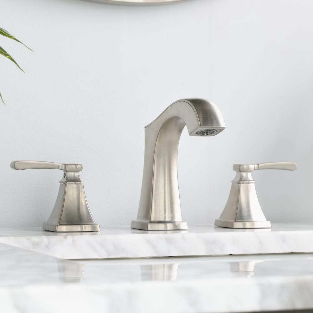 slide 1 of 6, allen + roth Chesler Brushed Nickel Widespread 2-handle WaterSense Mid-arc Residential Handle Bathroom Sink Faucet with Drain, 1 ct