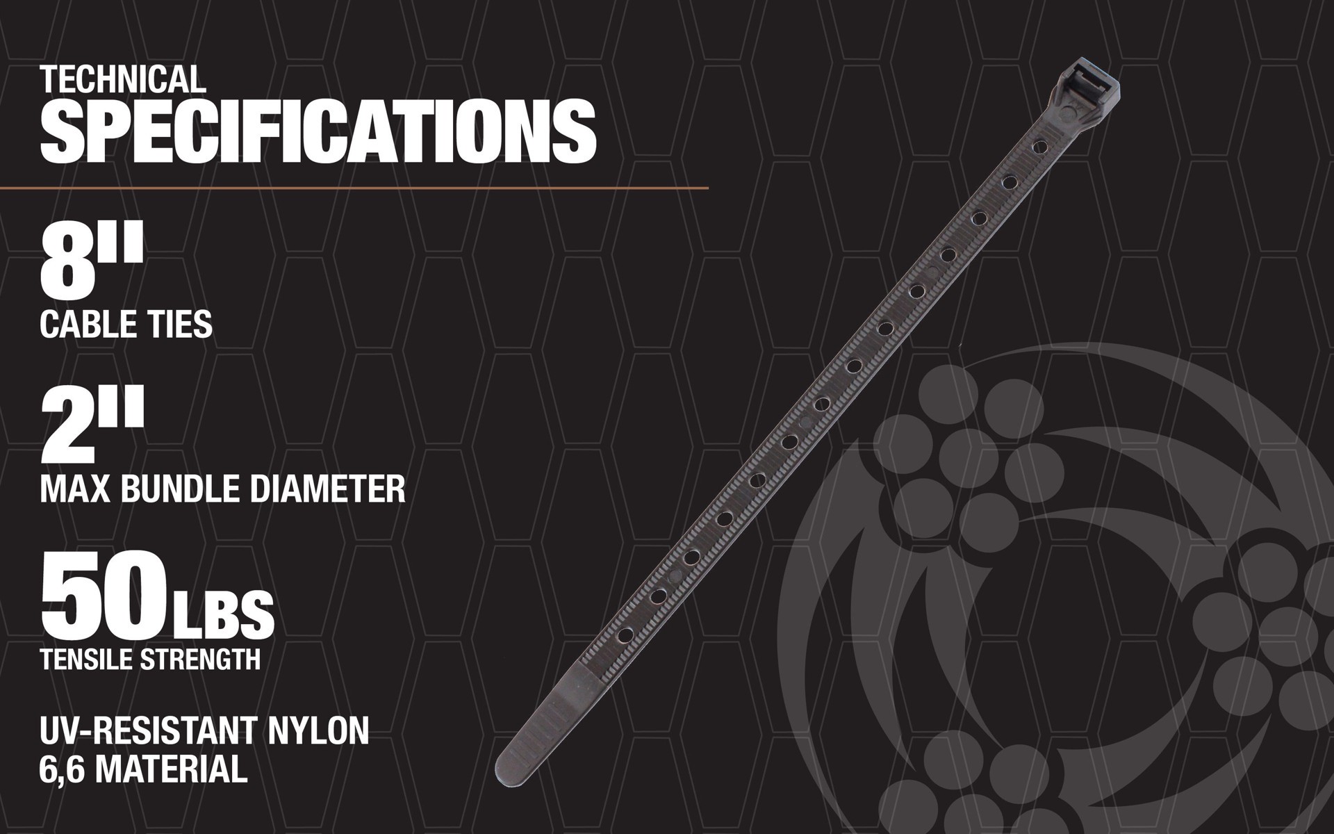 slide 3 of 6, Southwire 8-in 0.65-lb Tensile Strength Nylon Loop cable ties Black with UV Protection 100 -Pack, 1 ct