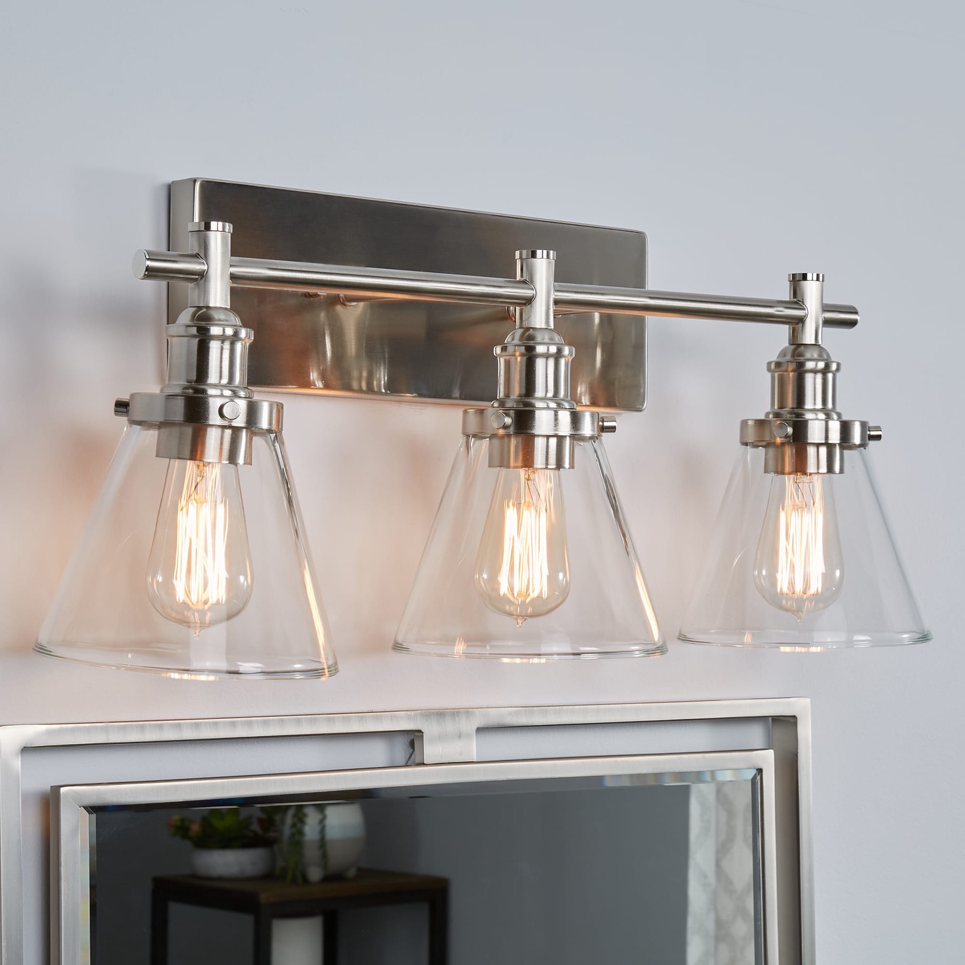 slide 1 of 6, allen + roth Shiloh 24-in 3 -Light Brushed Nickel Transitional Vanity light bar, 1 ct