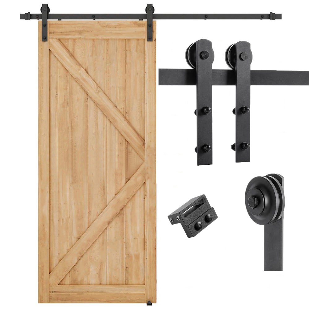 slide 4 of 6, RELIABILT 78-in Matte black Indoor I-strap Single Barn door hardware kit, 1 ct