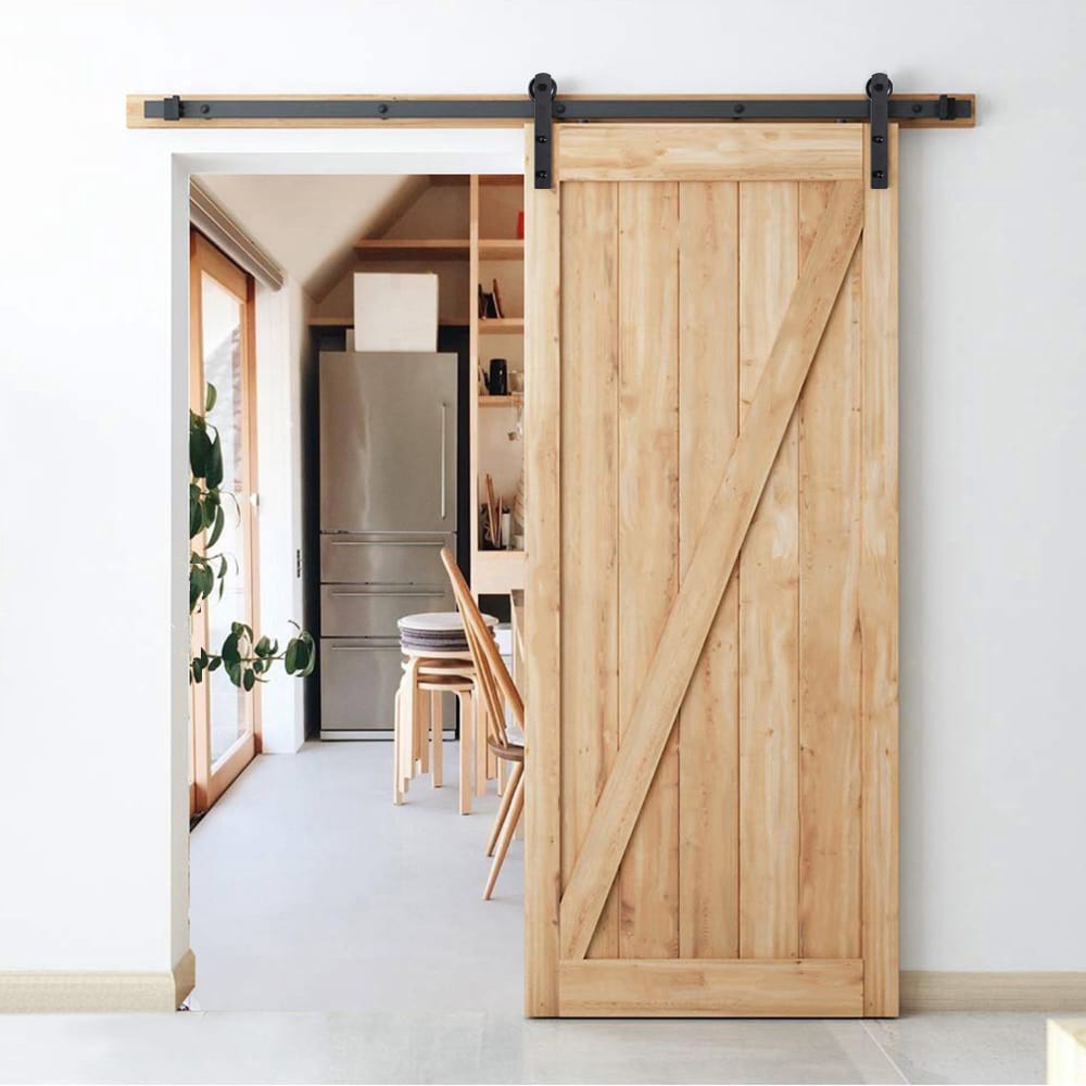 slide 5 of 6, RELIABILT 78-in Matte black Indoor I-strap Single Barn door hardware kit, 1 ct