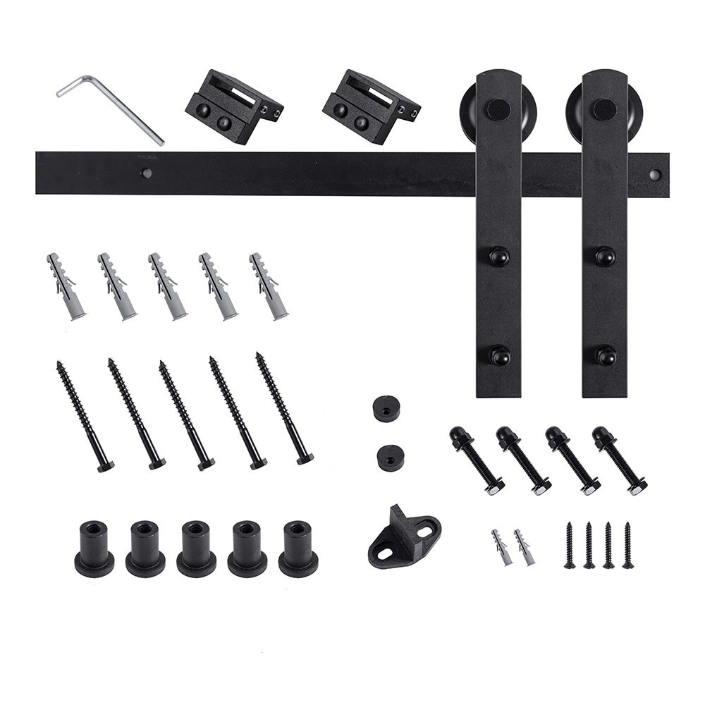 slide 1 of 6, RELIABILT 78-in Matte black Indoor I-strap Single Barn door hardware kit, 1 ct