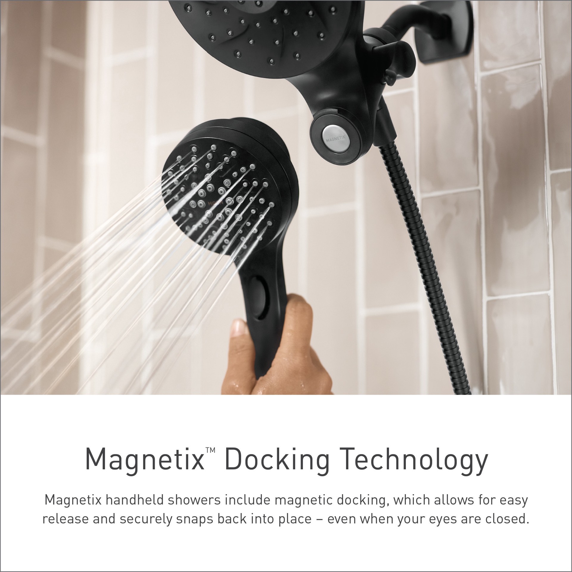 slide 3 of 6, Moen Engage 6.0 -Spray Matte Black 3.75-in Round Handheld Shower Head 2.5 GPM, 1 ct