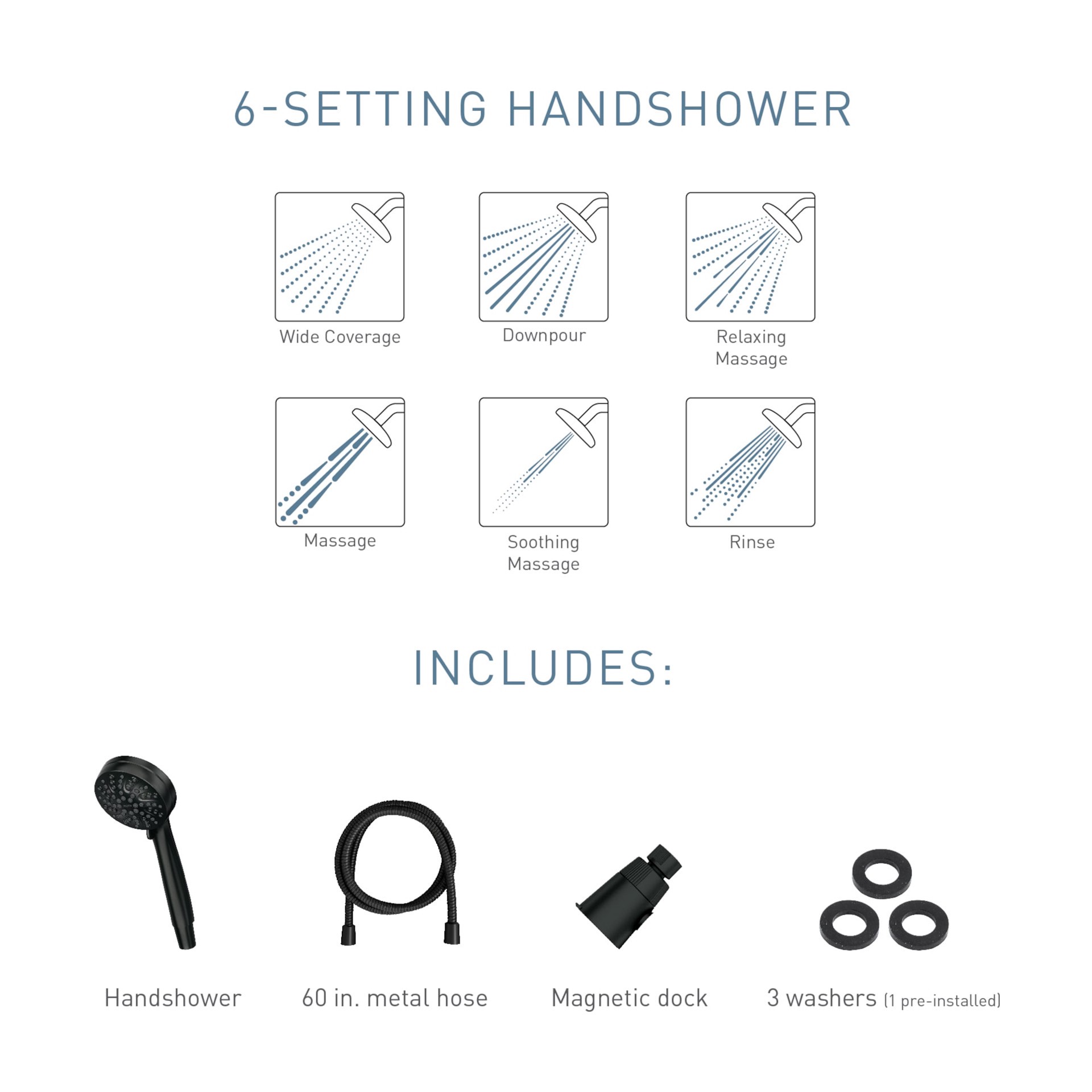 slide 5 of 6, Moen Engage 6.0 -Spray Matte Black 3.75-in Round Handheld Shower Head 2.5 GPM, 1 ct