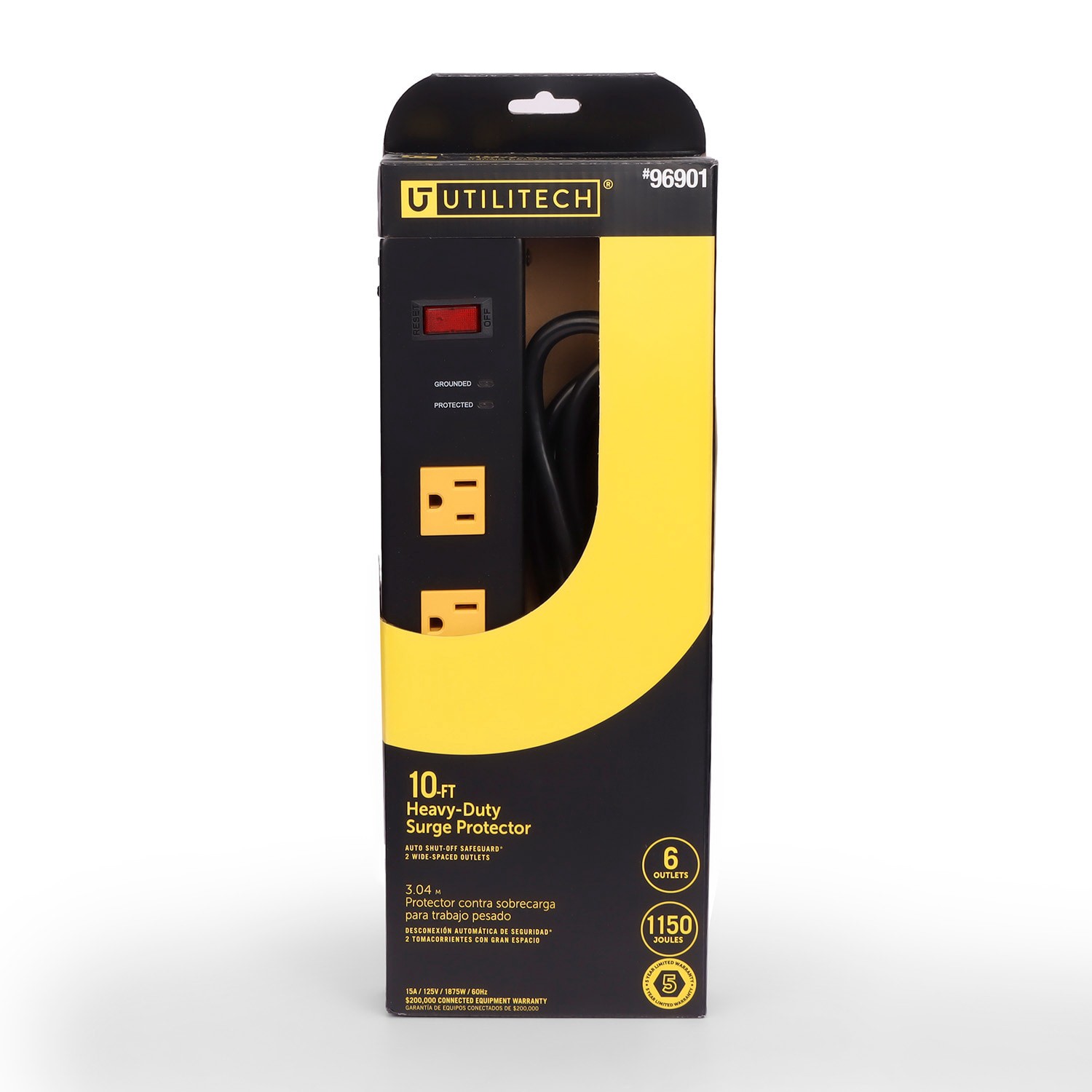 slide 2 of 6, Utilitech 9-3/4-ft 6 -Outlet Indoor Black Power Strip, 1 ct