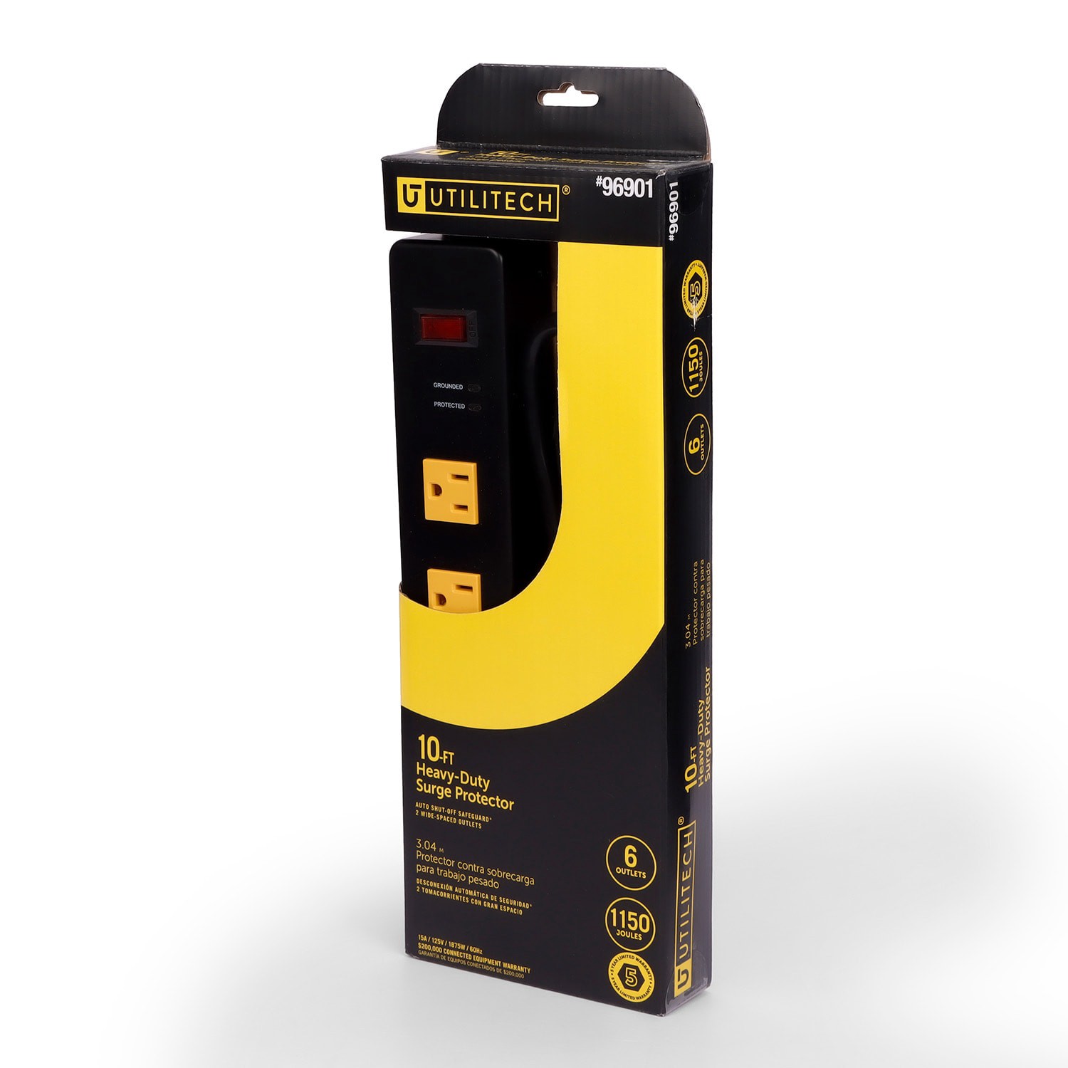 slide 4 of 6, Utilitech 9-3/4-ft 6 -Outlet Indoor Black Power Strip, 1 ct