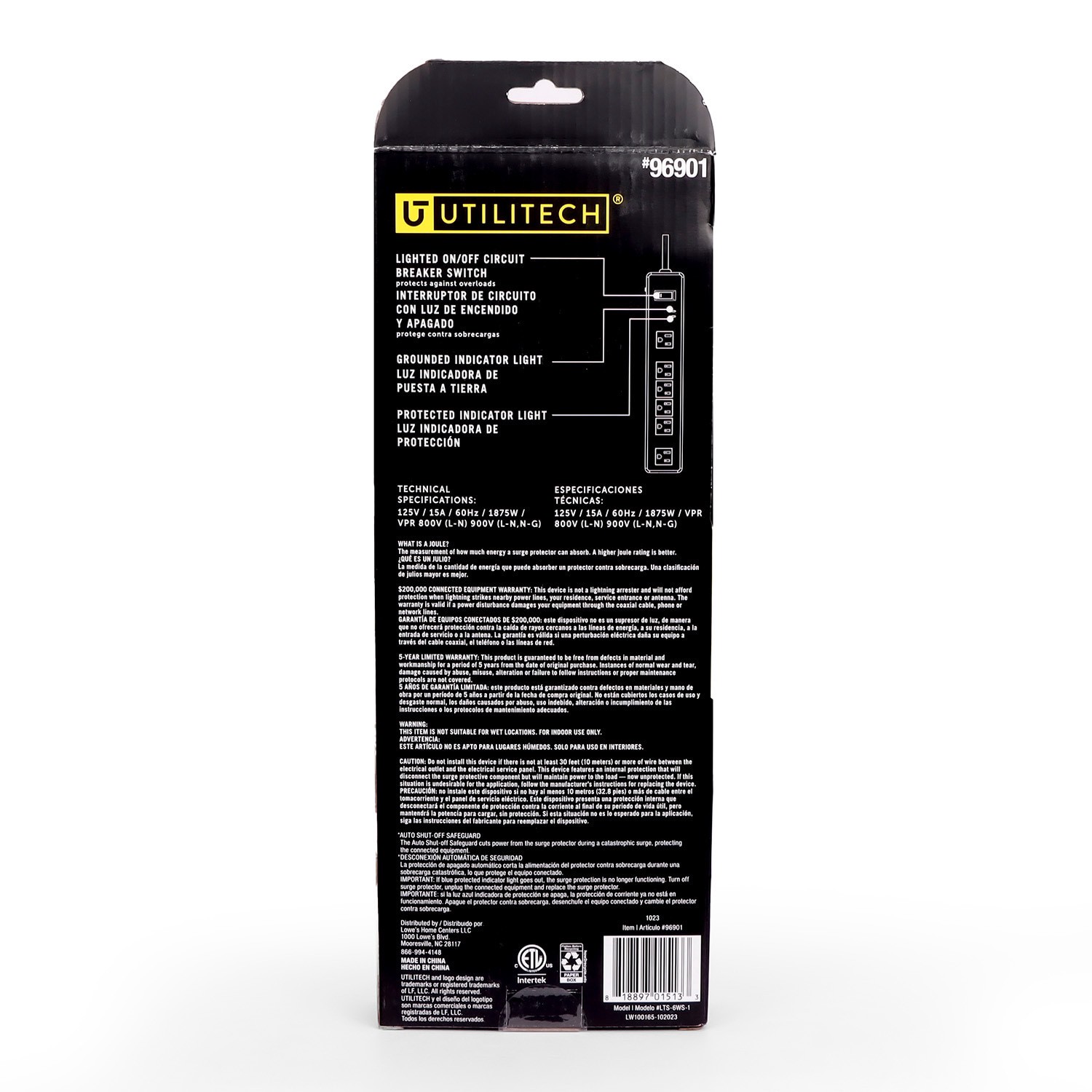 slide 5 of 6, Utilitech 9-3/4-ft 6 -Outlet Indoor Black Power Strip, 1 ct