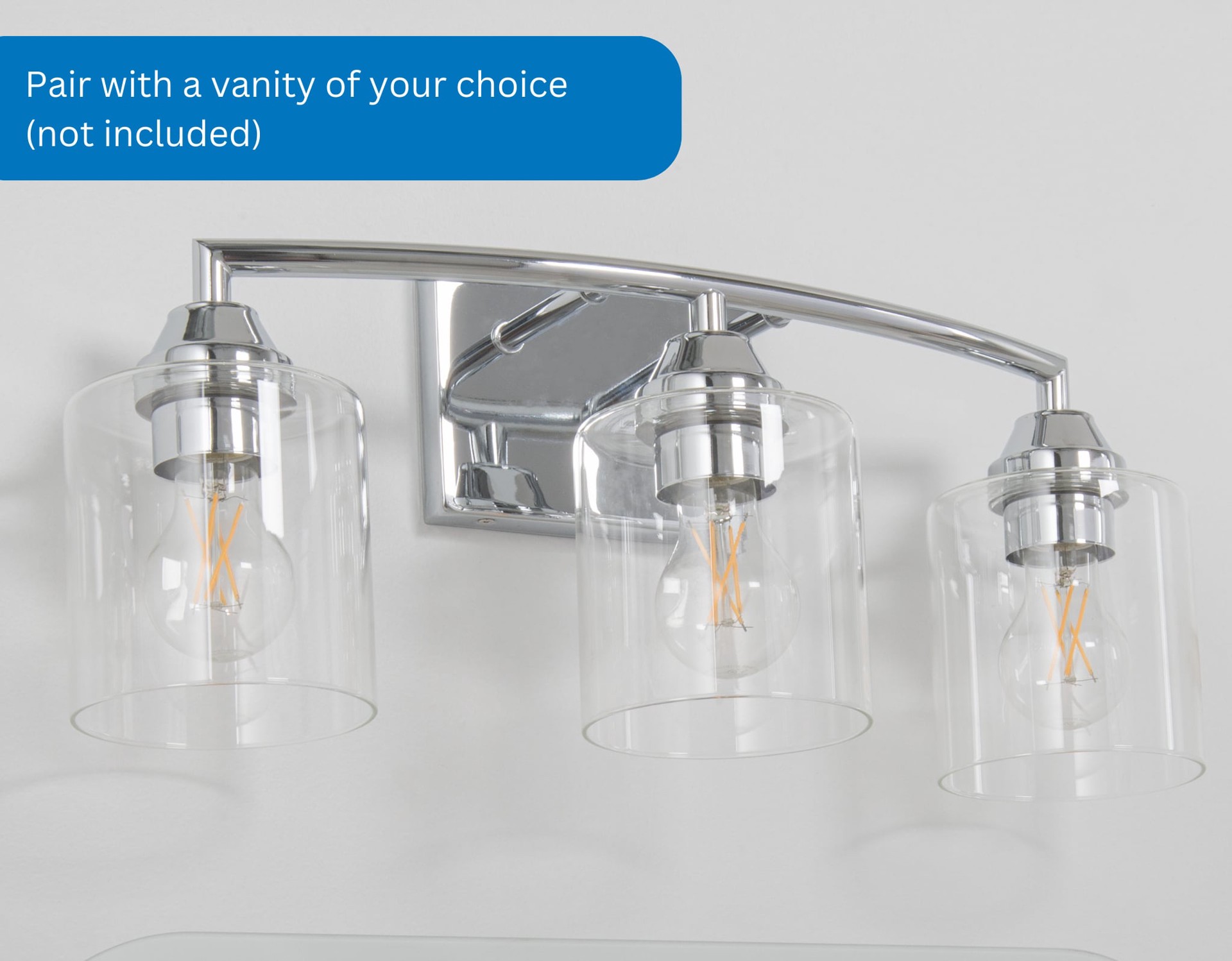 slide 6 of 6, Style Selections Mix and Match 5-in x 4.75-in Cylinder Clear Clear glass Vanity light shade with 2-1/4-in Fitter, 1 ct