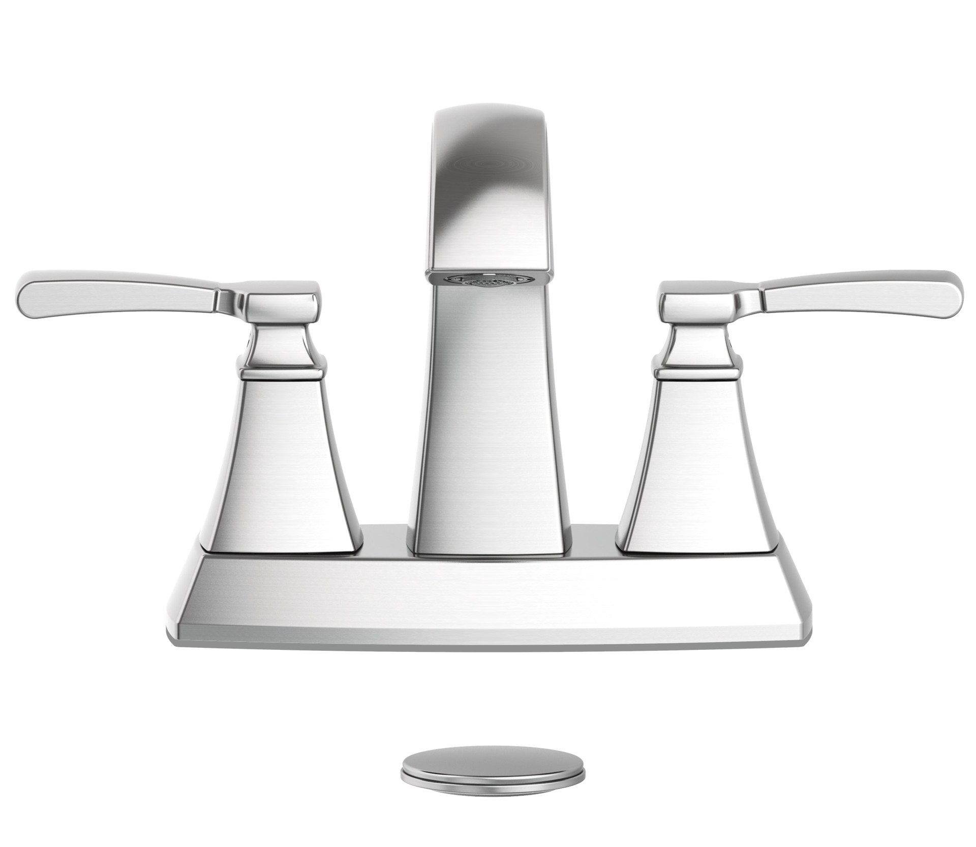 slide 4 of 6, allen + roth Chesler Brushed Nickel 4-in centerset 2-handle WaterSense Mid-arc Residential Handle Bathroom Sink Faucet with Drain with Deck Plate, 1 ct