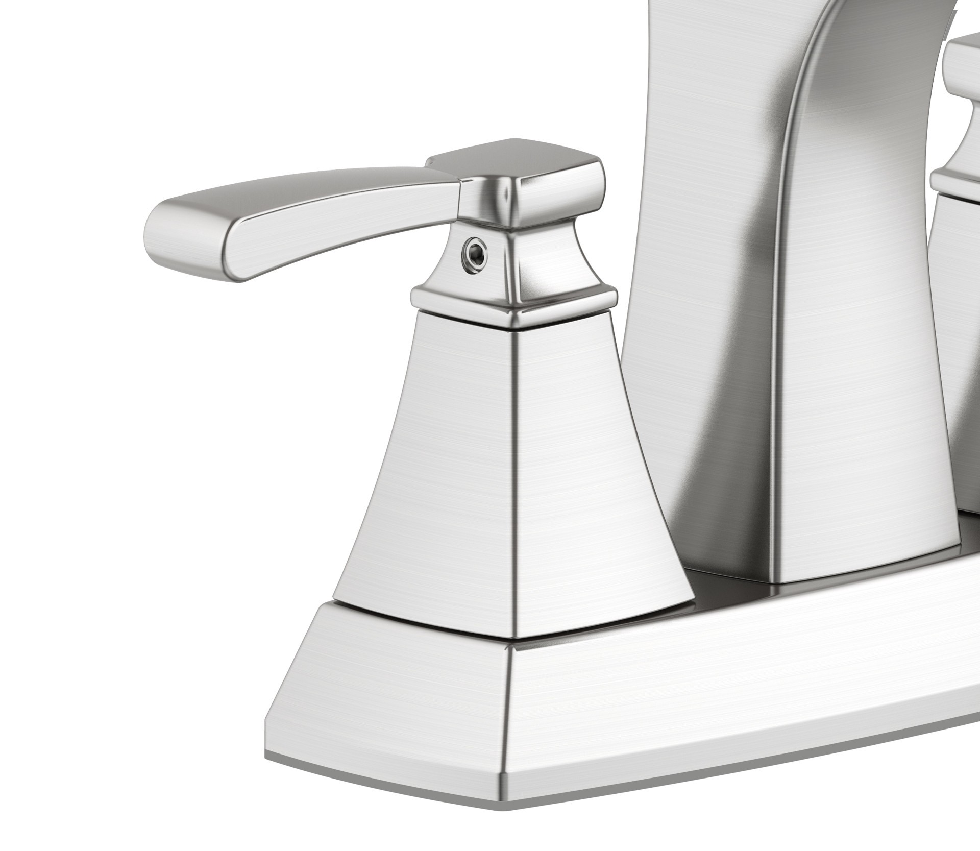 slide 5 of 6, allen + roth Chesler Brushed Nickel 4-in centerset 2-handle WaterSense Mid-arc Residential Handle Bathroom Sink Faucet with Drain with Deck Plate, 1 ct