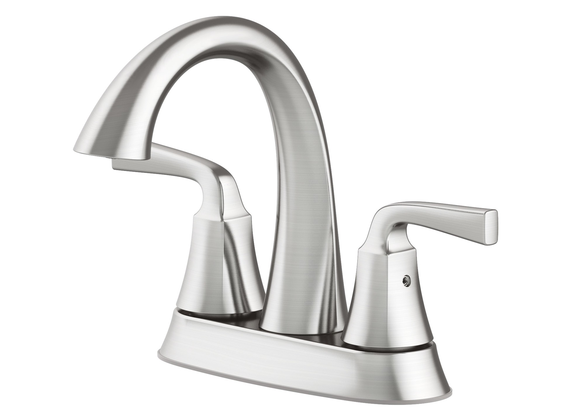 slide 3 of 6, allen + roth Mullen Brushed Nickel 4-in centerset 2-handle WaterSense Mid-arc Residential Handle Bathroom Sink Faucet with Drain with Deck Plate, 1 ct