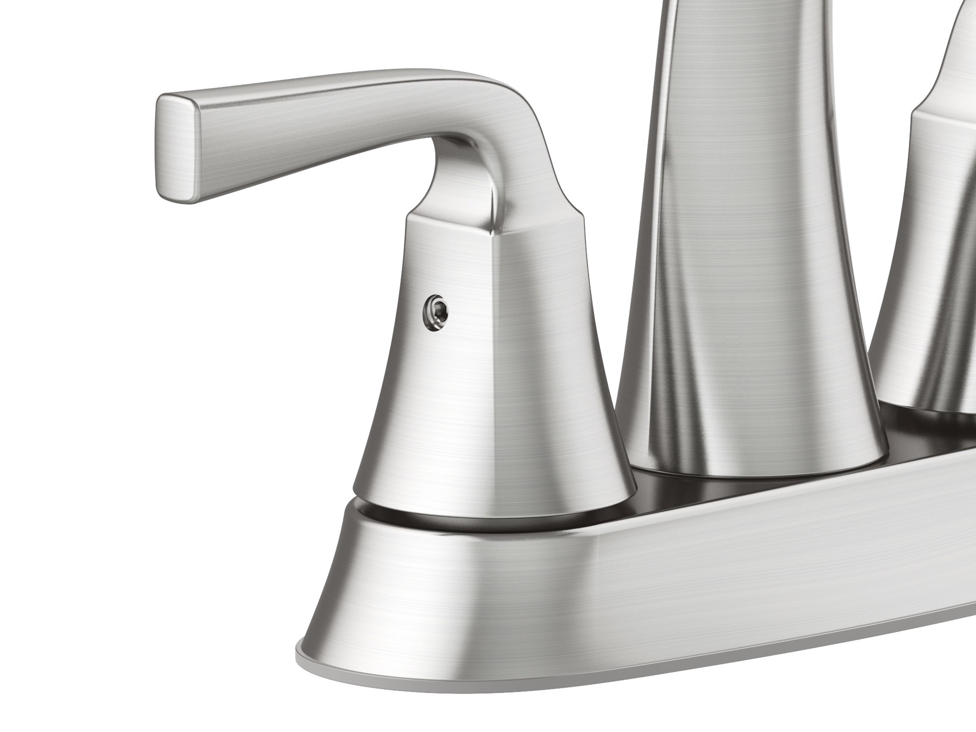 slide 4 of 6, allen + roth Mullen Brushed Nickel 4-in centerset 2-handle WaterSense Mid-arc Residential Handle Bathroom Sink Faucet with Drain with Deck Plate, 1 ct