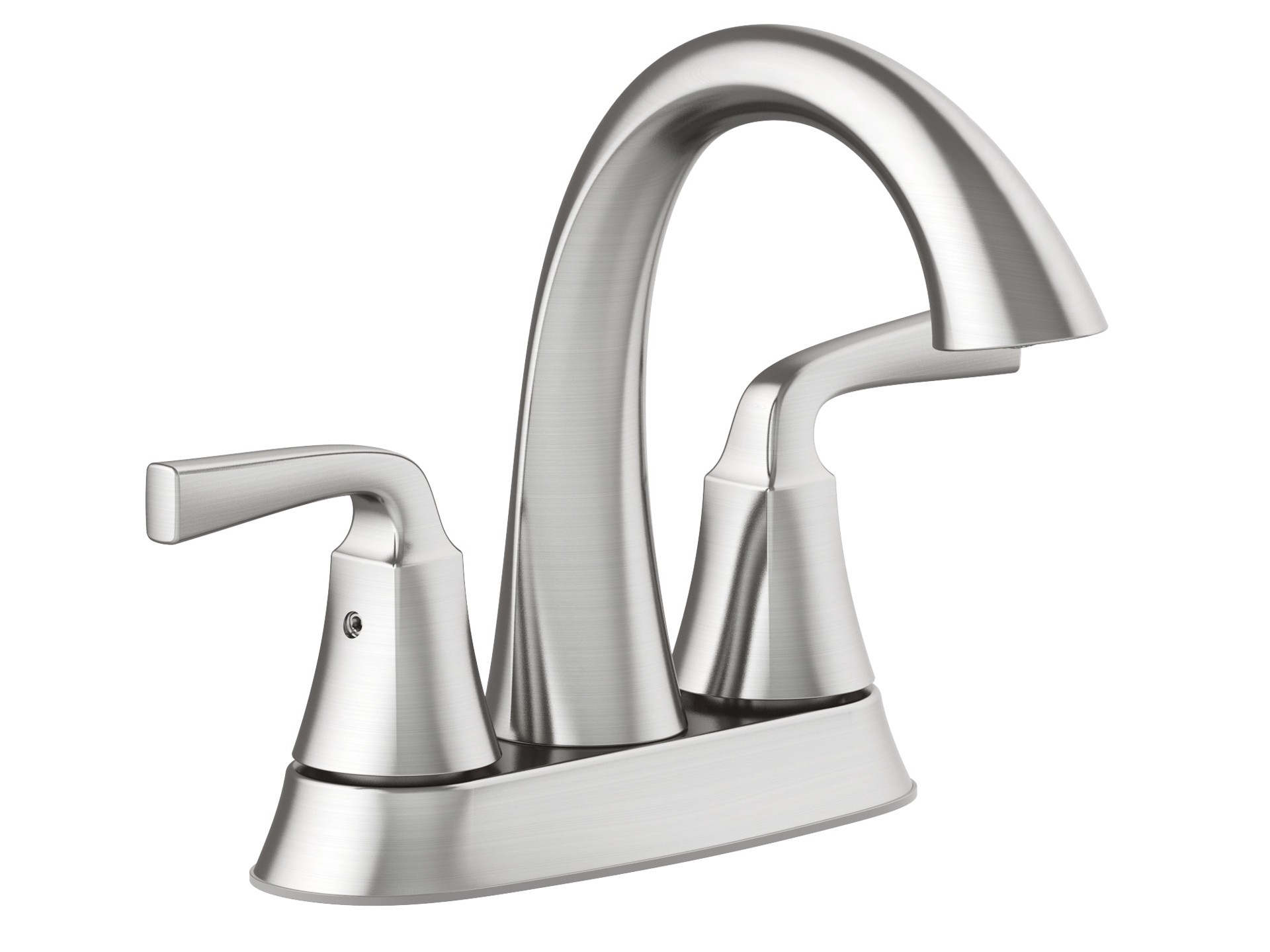 slide 5 of 6, allen + roth Mullen Brushed Nickel 4-in centerset 2-handle WaterSense Mid-arc Residential Handle Bathroom Sink Faucet with Drain with Deck Plate, 1 ct