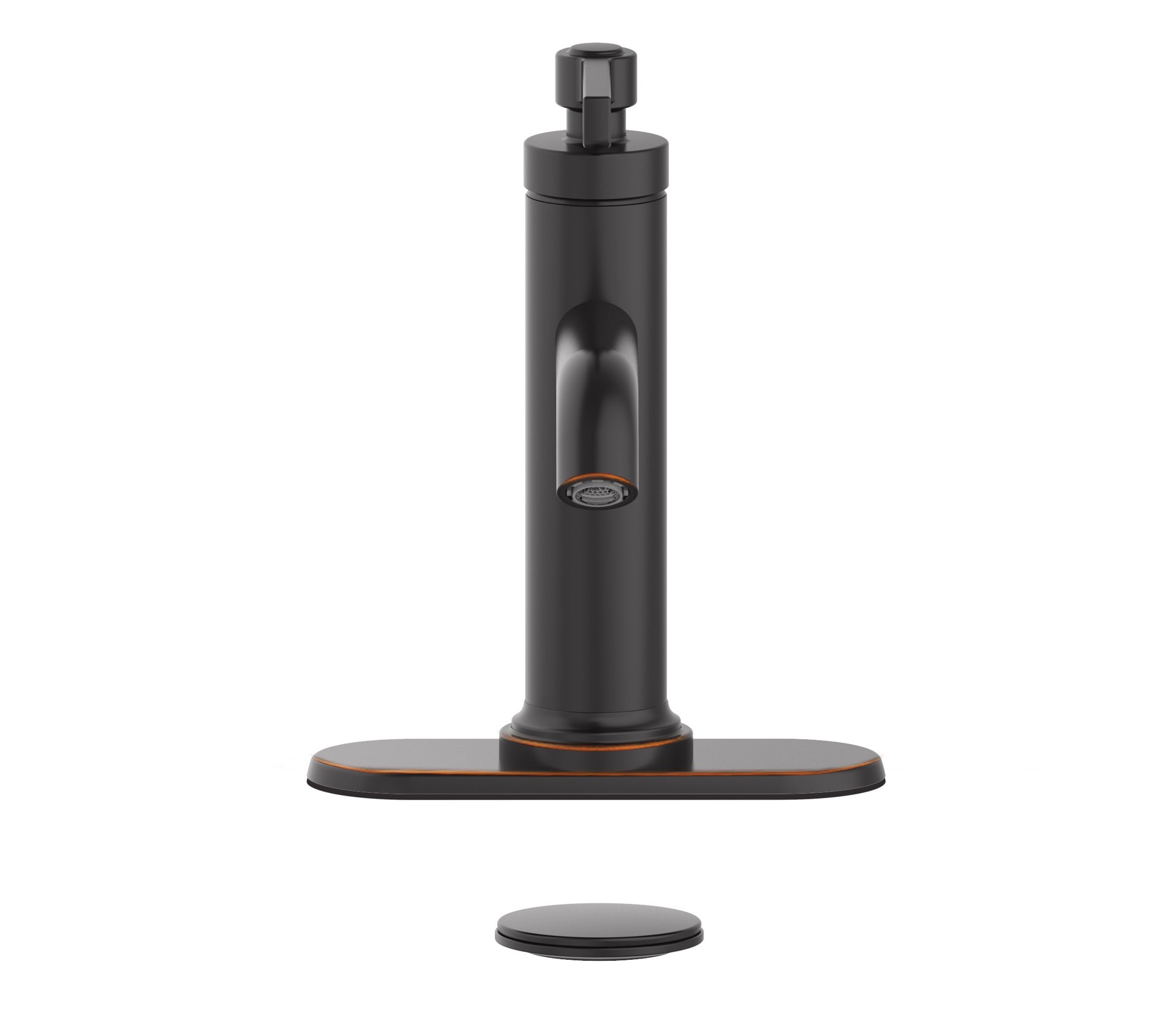 slide 5 of 6, allen + roth Townley Oil Rubbed Bronze Single hole 1-handle WaterSense Mid-arc Residential Handle Bathroom Sink Faucet with Drain with Deck Plate, 1 ct