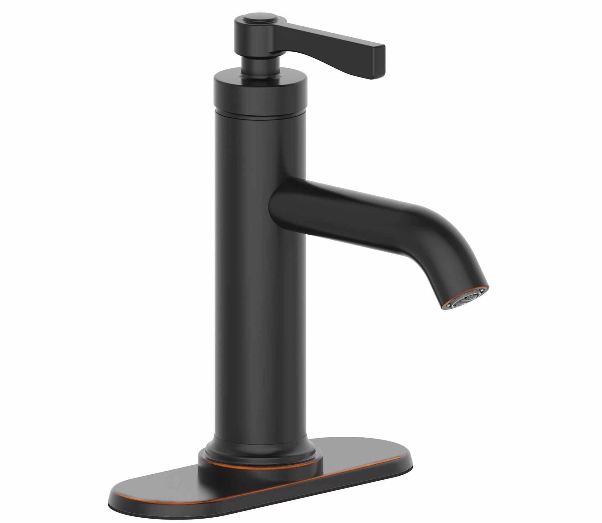 slide 4 of 6, allen + roth Townley Oil Rubbed Bronze Single hole 1-handle WaterSense Mid-arc Residential Handle Bathroom Sink Faucet with Drain with Deck Plate, 1 ct