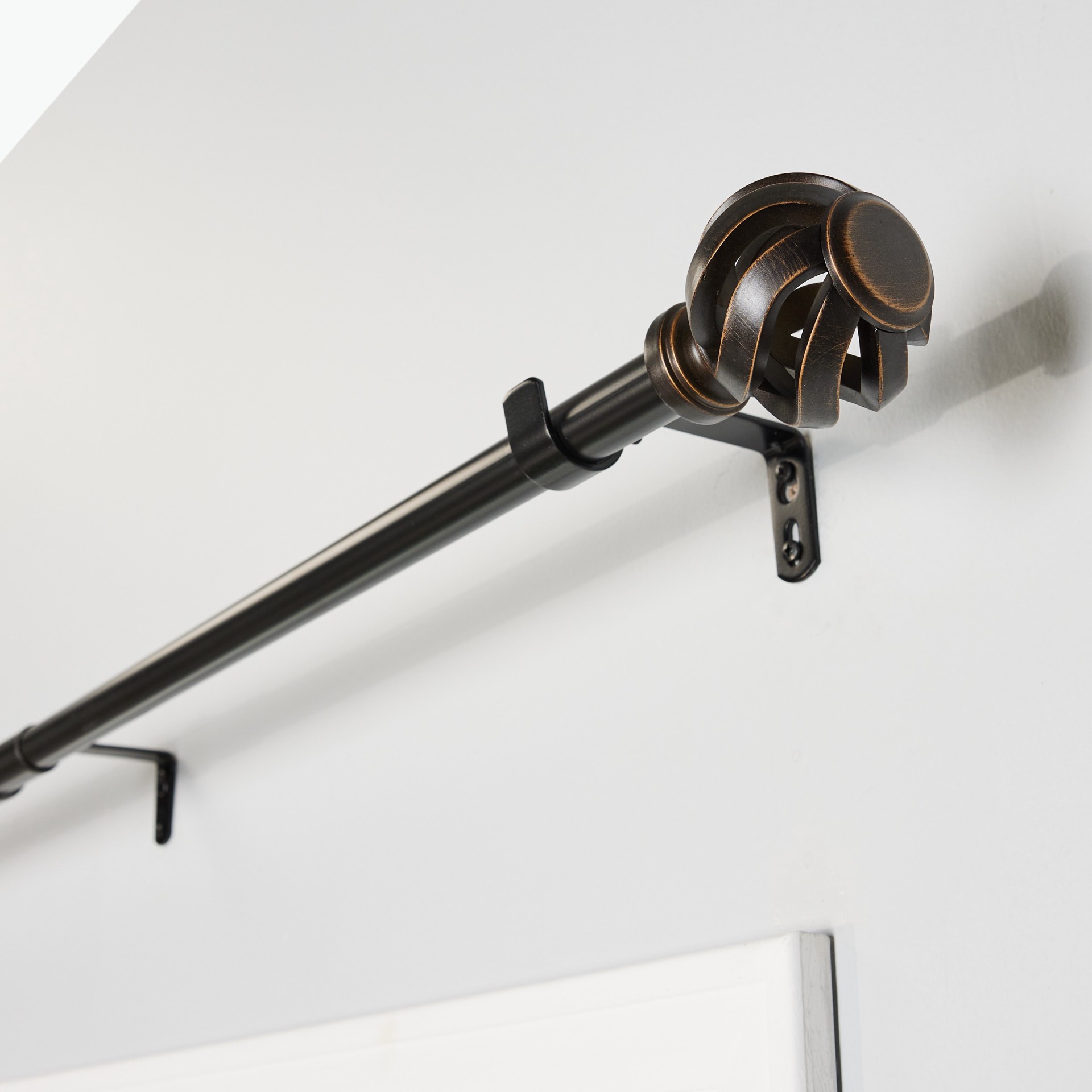 slide 2 of 6, allen + roth 36-in to 72-in Gloss Venetian Gold Steel Single Curtain Rod with Finials, 1 ct