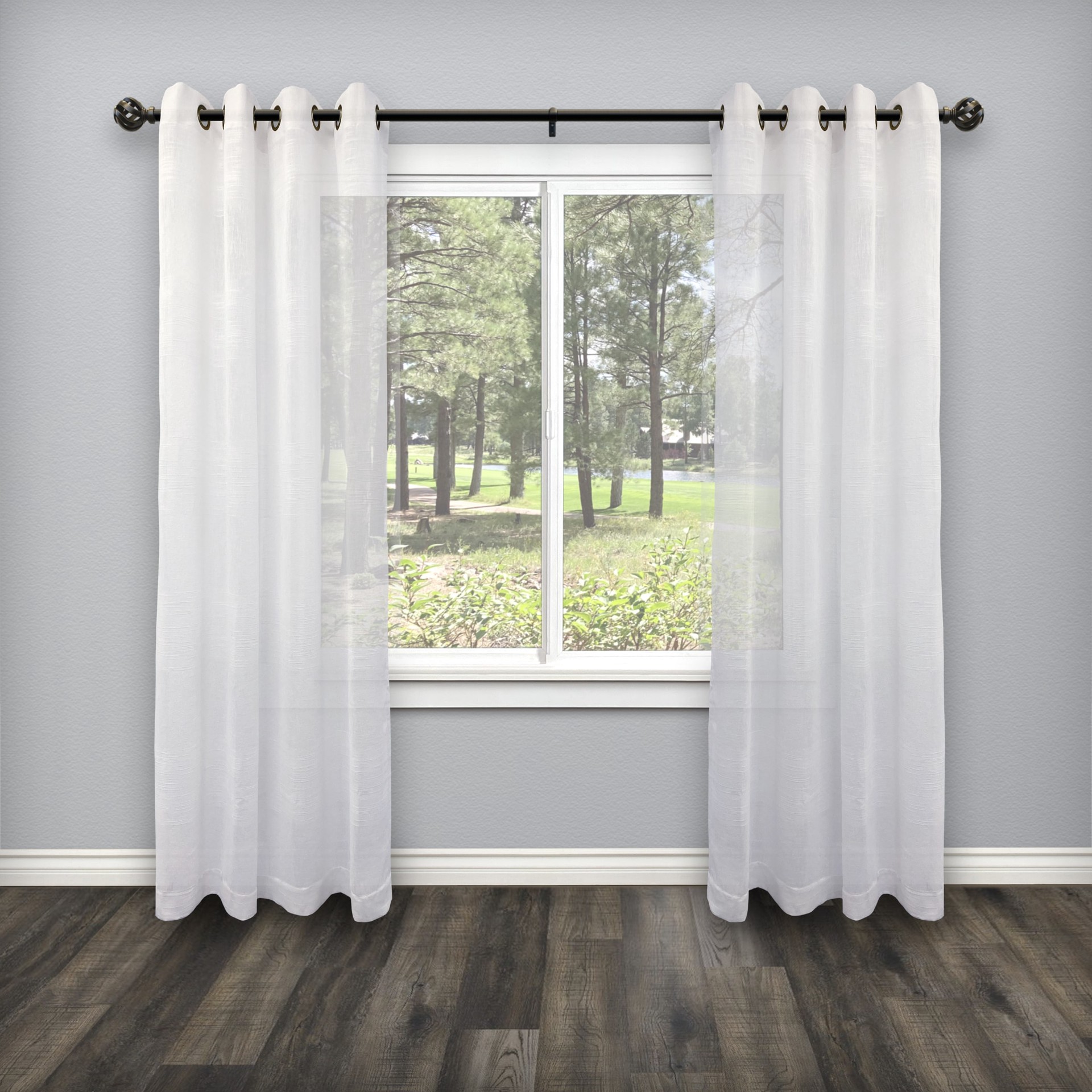 slide 4 of 5, allen + roth 72-in to 144-in Gloss Venetian Gold Steel Single Curtain Rod with Finials, 1 ct