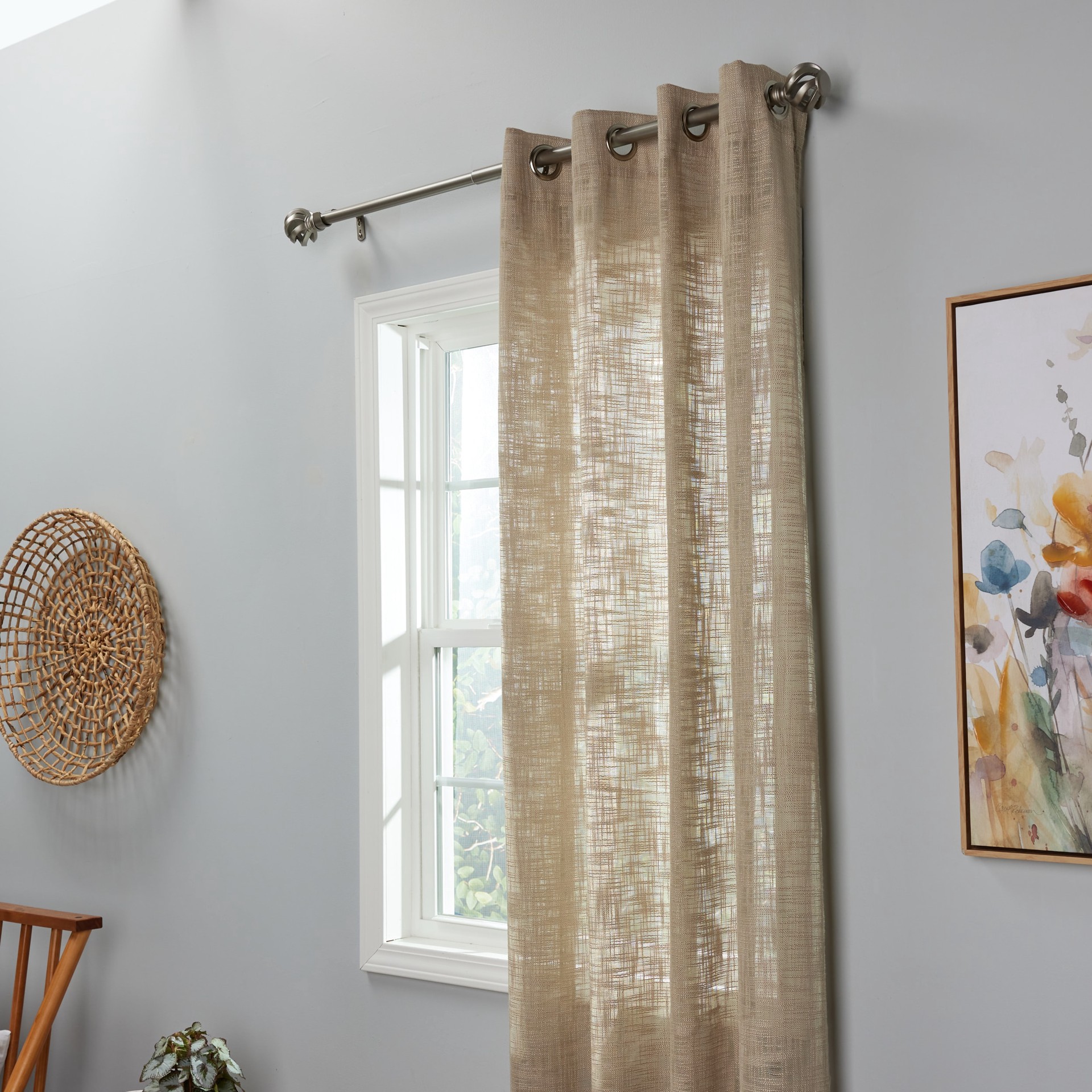 slide 2 of 6, allen + roth 36-in to 72-in Pewter Steel Side Single Curtain Rod with Finials, 1 ct